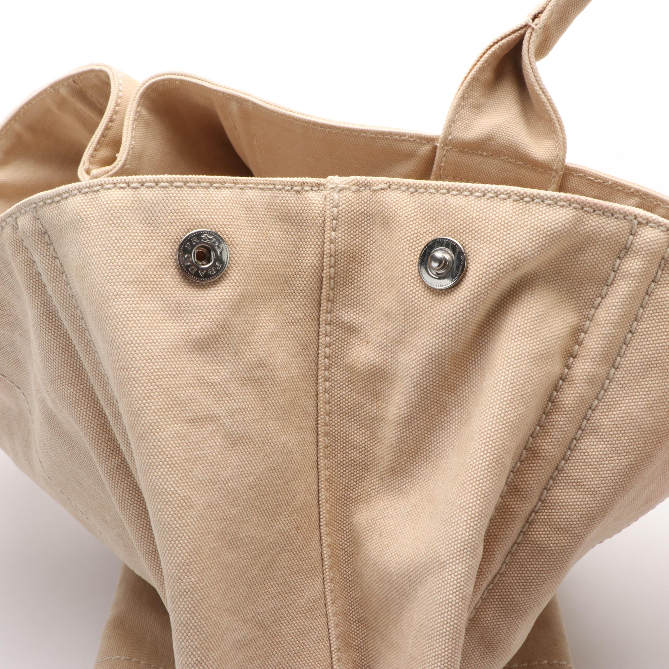 Prada  Delave Canapa Shopping Tote Bag in Off-White Canvas