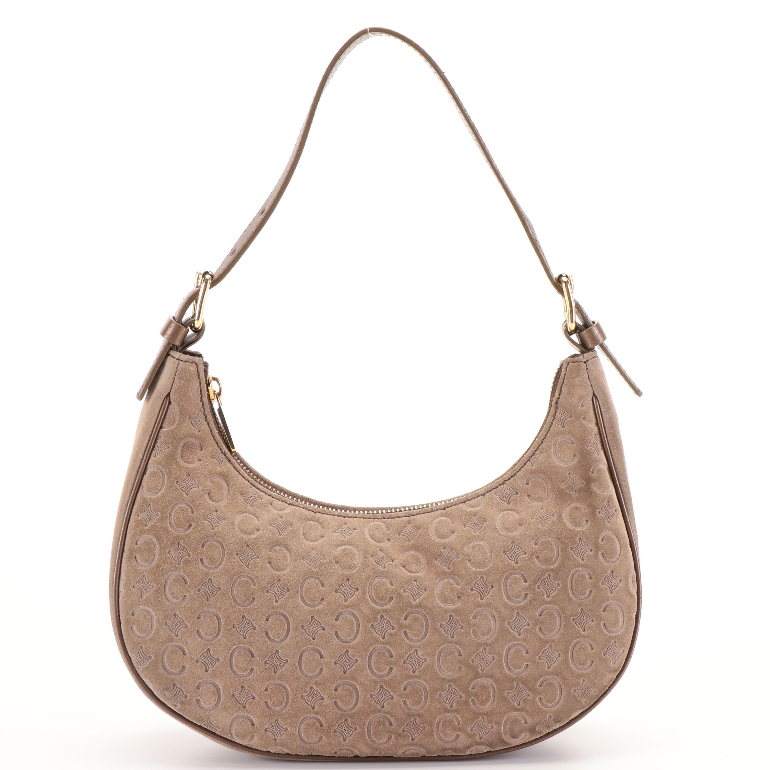Céline C Macadam Pattern Hobo Bag in Warm Taupe Suede