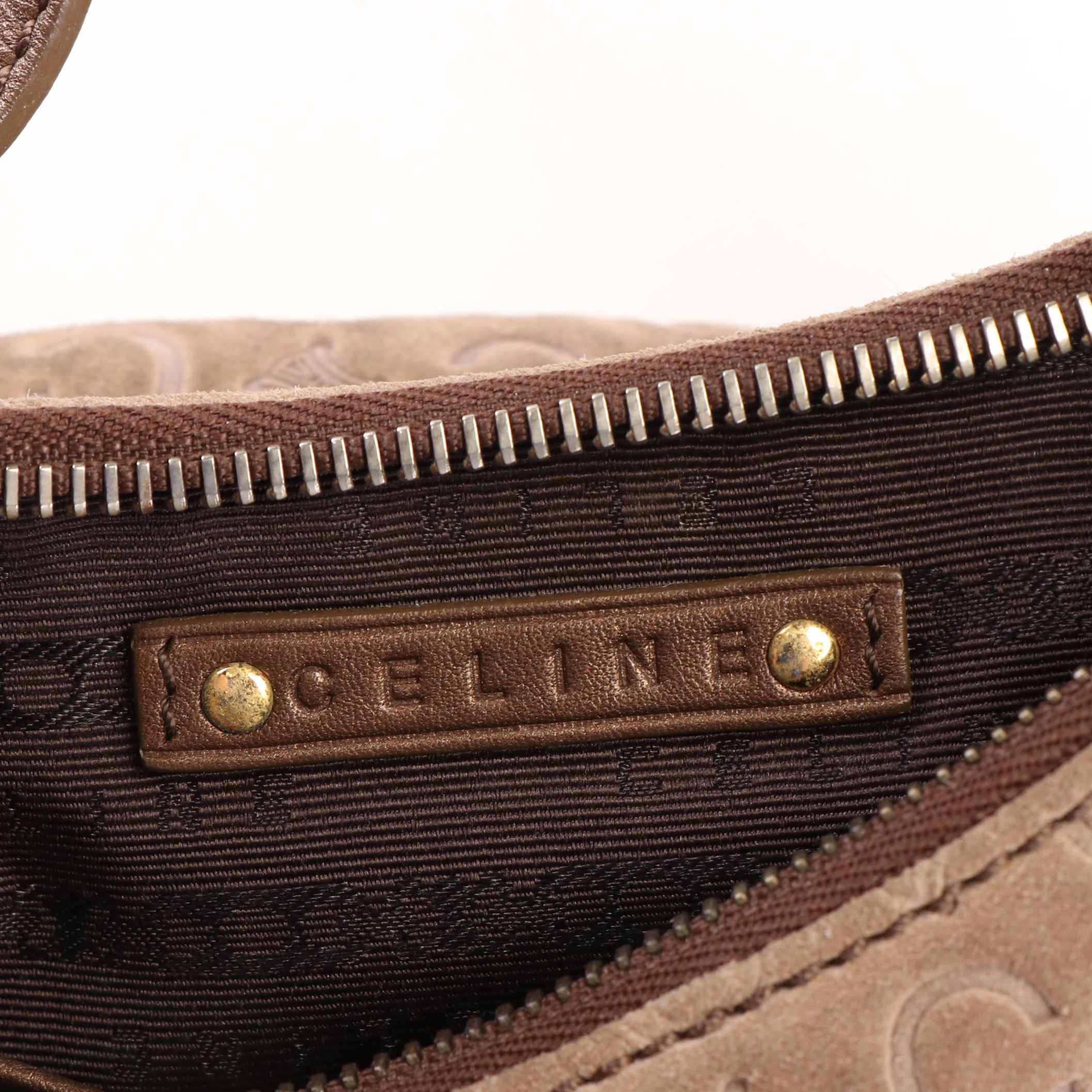 Céline C Macadam Pattern Hobo Bag in Warm Taupe Suede