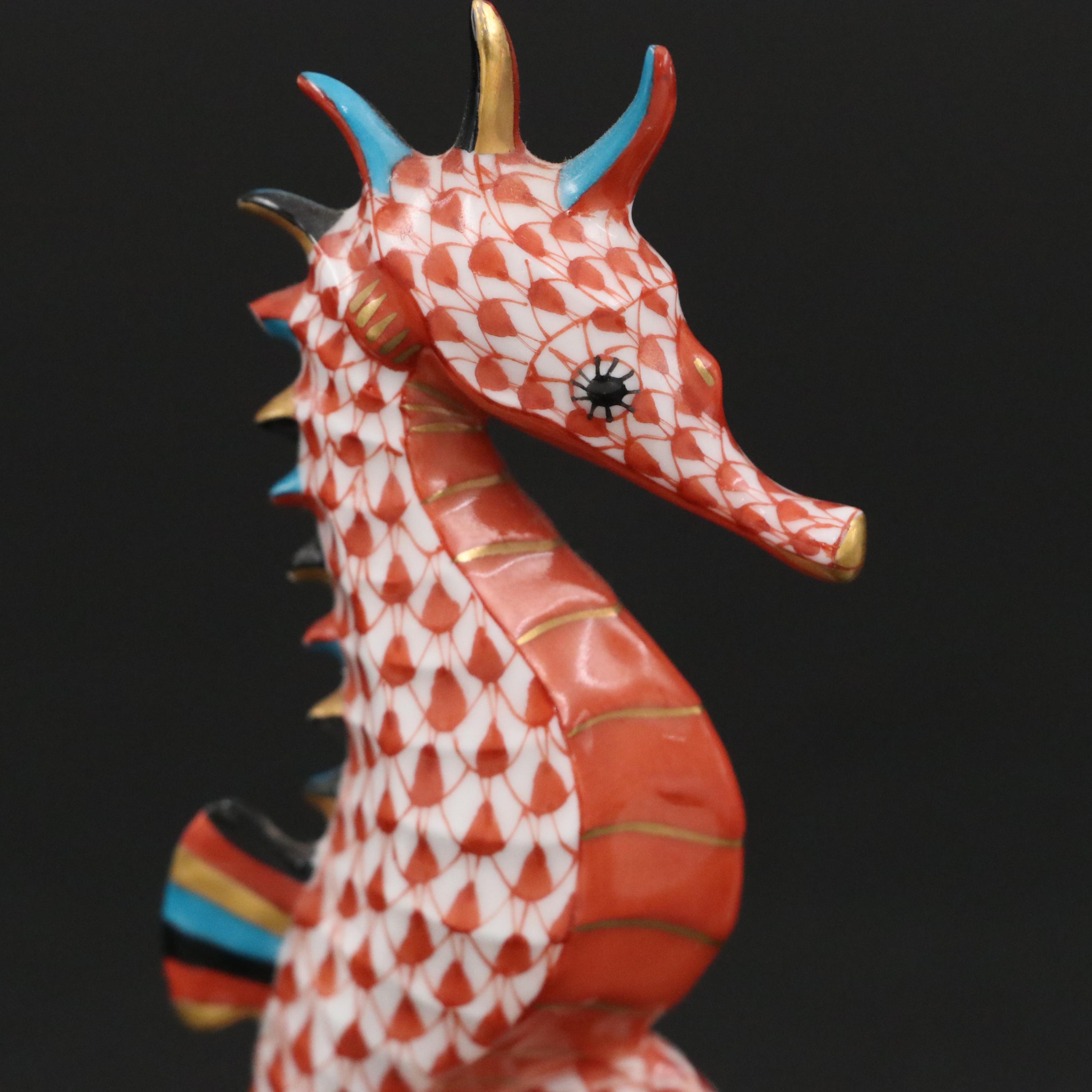 Herend Rust Fishnet with Gold "Seahorse" and More Herend Porcelain Figurines