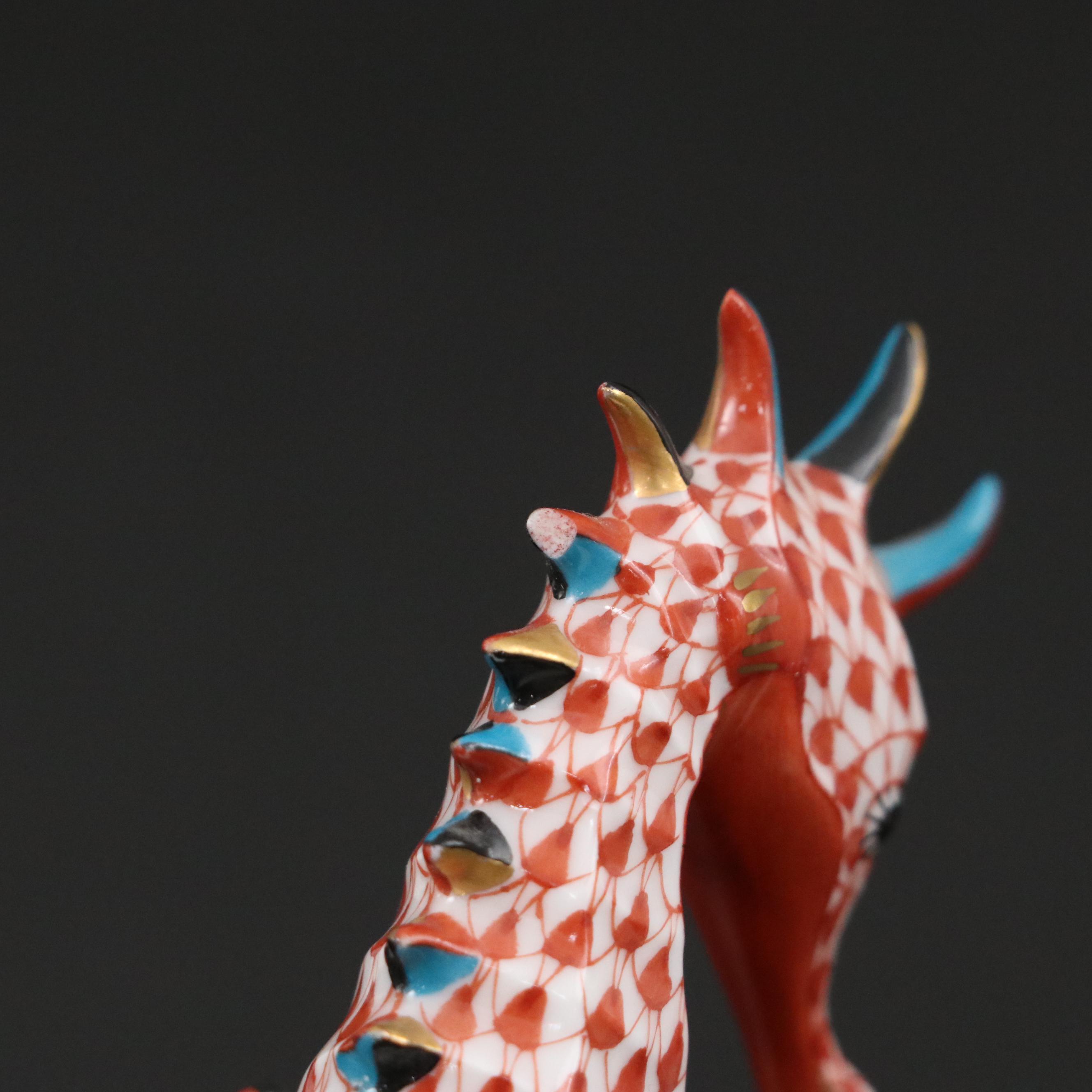 Herend Rust Fishnet with Gold "Seahorse" and More Herend Porcelain Figurines