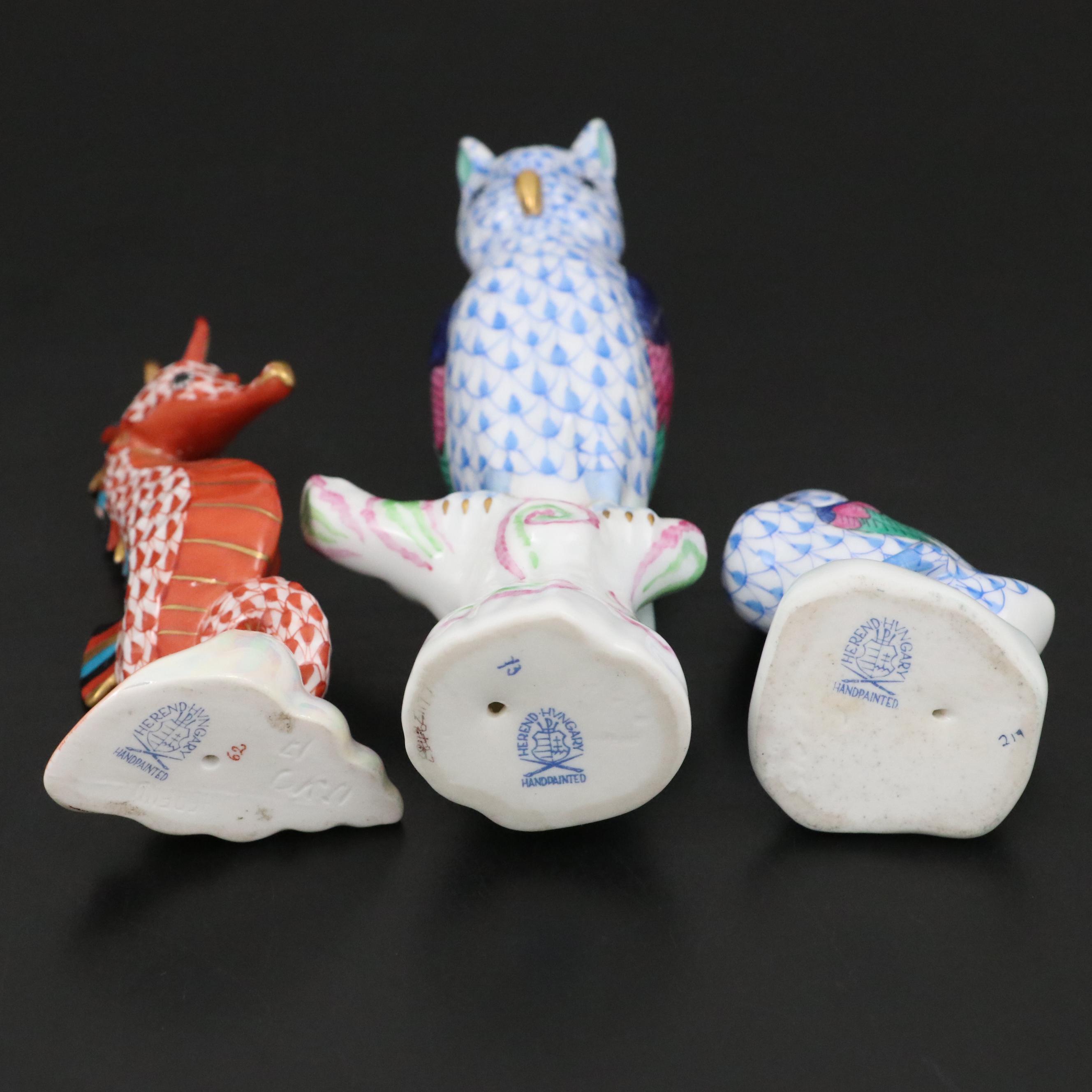 Herend Rust Fishnet with Gold "Seahorse" and More Herend Porcelain Figurines