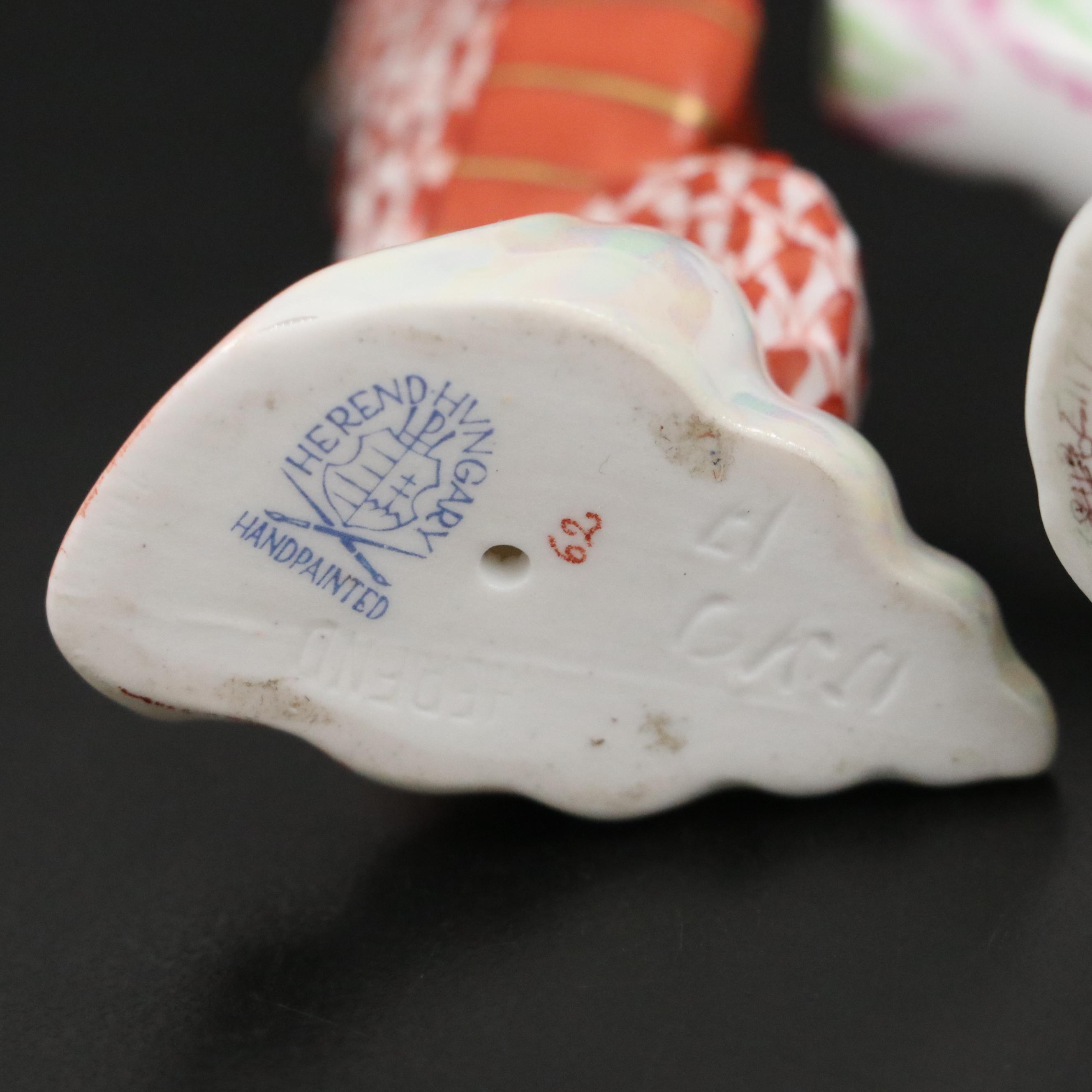 Herend Rust Fishnet with Gold "Seahorse" and More Herend Porcelain Figurines