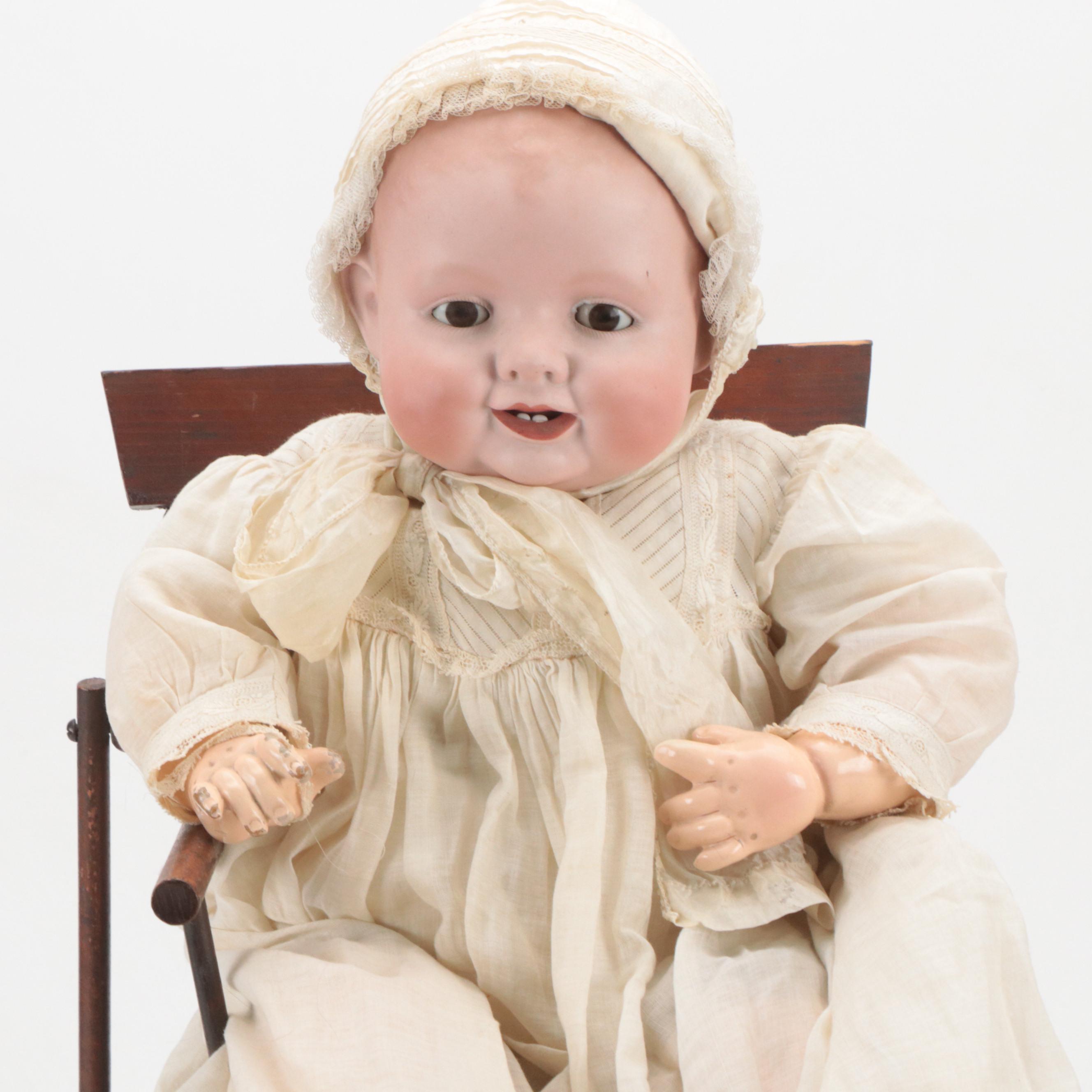 Alt, Beck & Gottschalk "Bonnie Babe" Bisque and Composition Doll with Chair