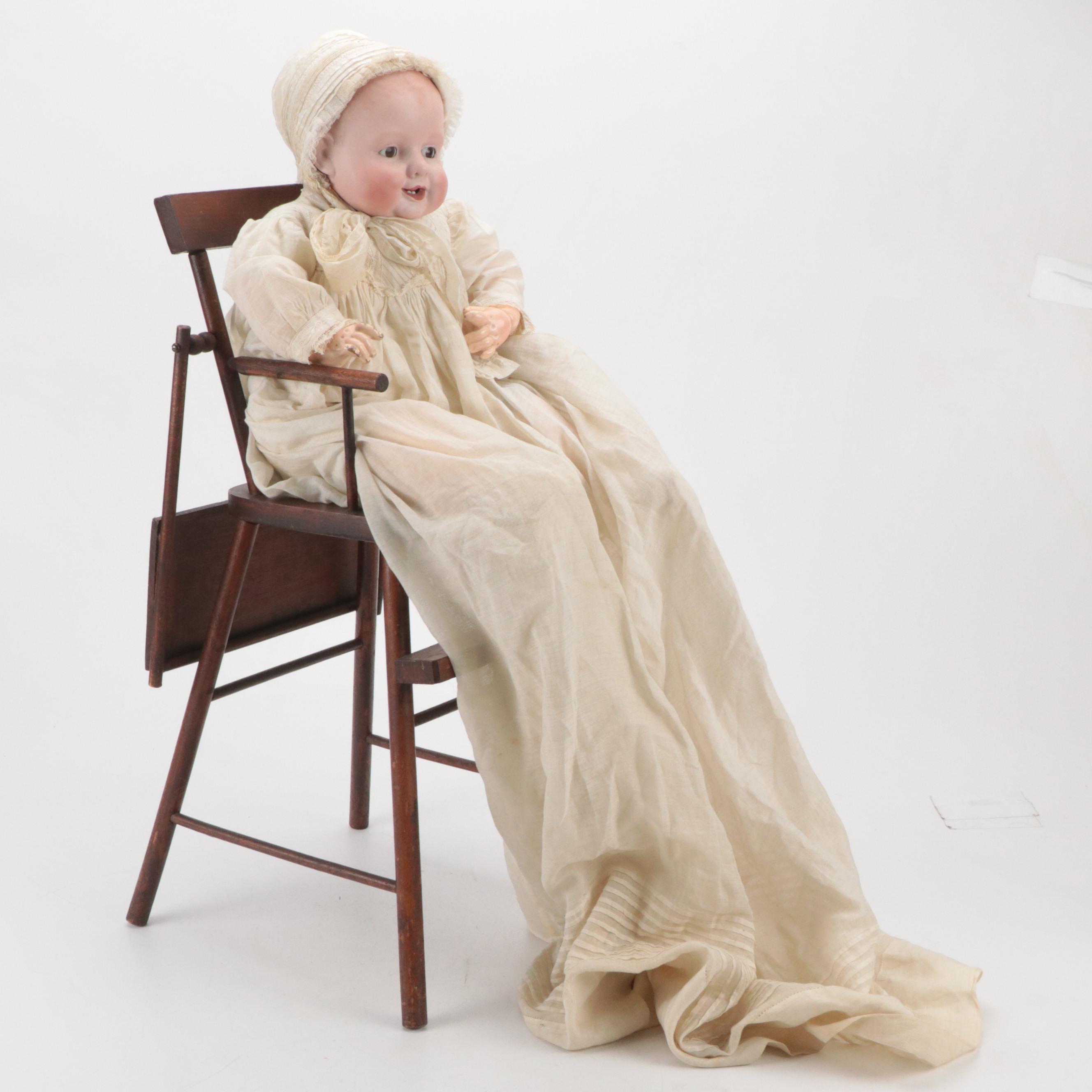 Alt, Beck & Gottschalk "Bonnie Babe" Bisque and Composition Doll with Chair