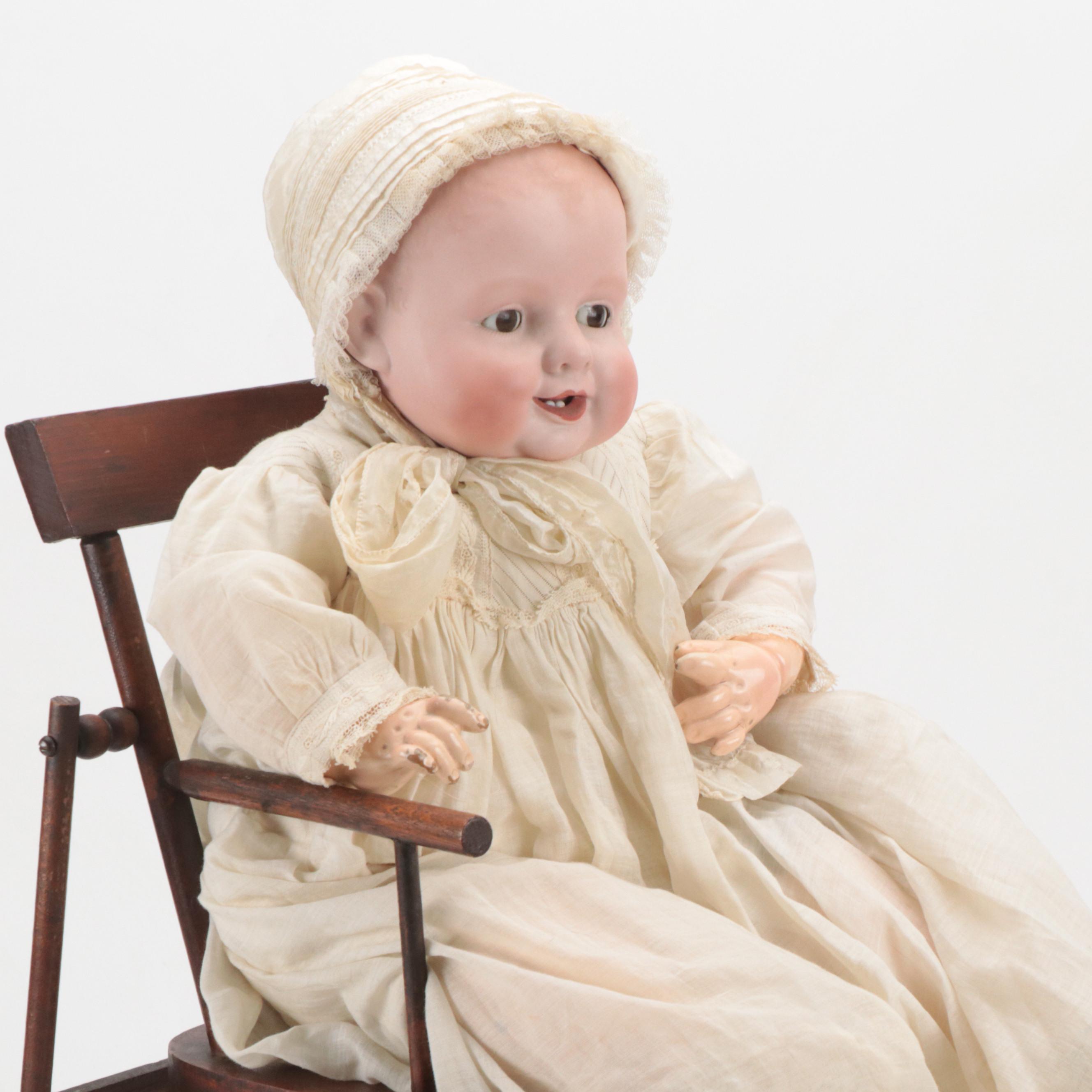 Alt, Beck & Gottschalk "Bonnie Babe" Bisque and Composition Doll with Chair