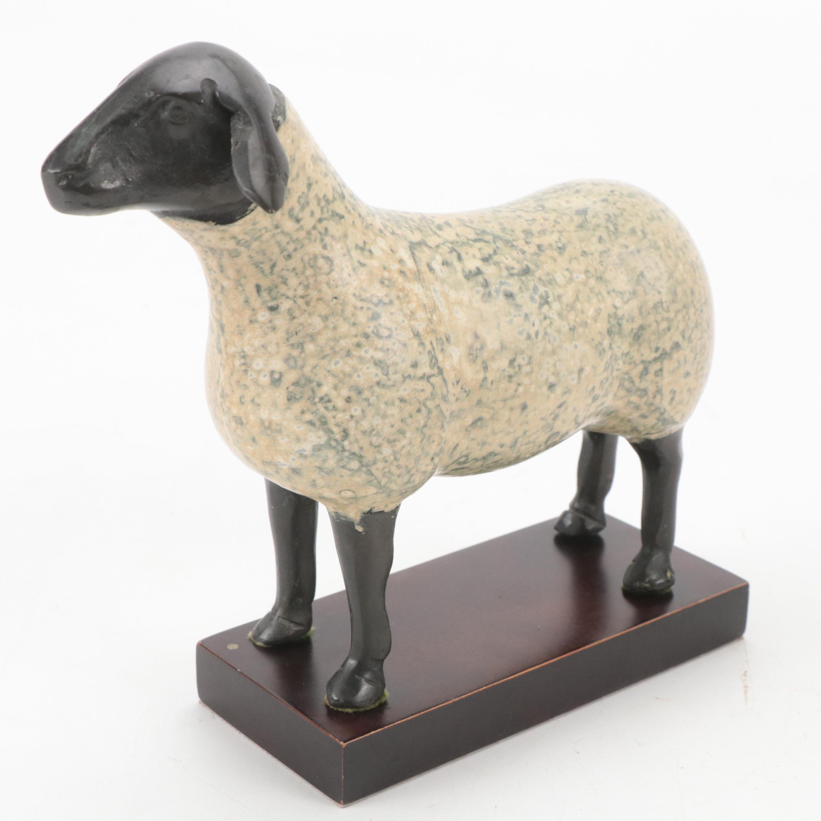 Indian Style Paint Decorated Box with Sheep Figurine