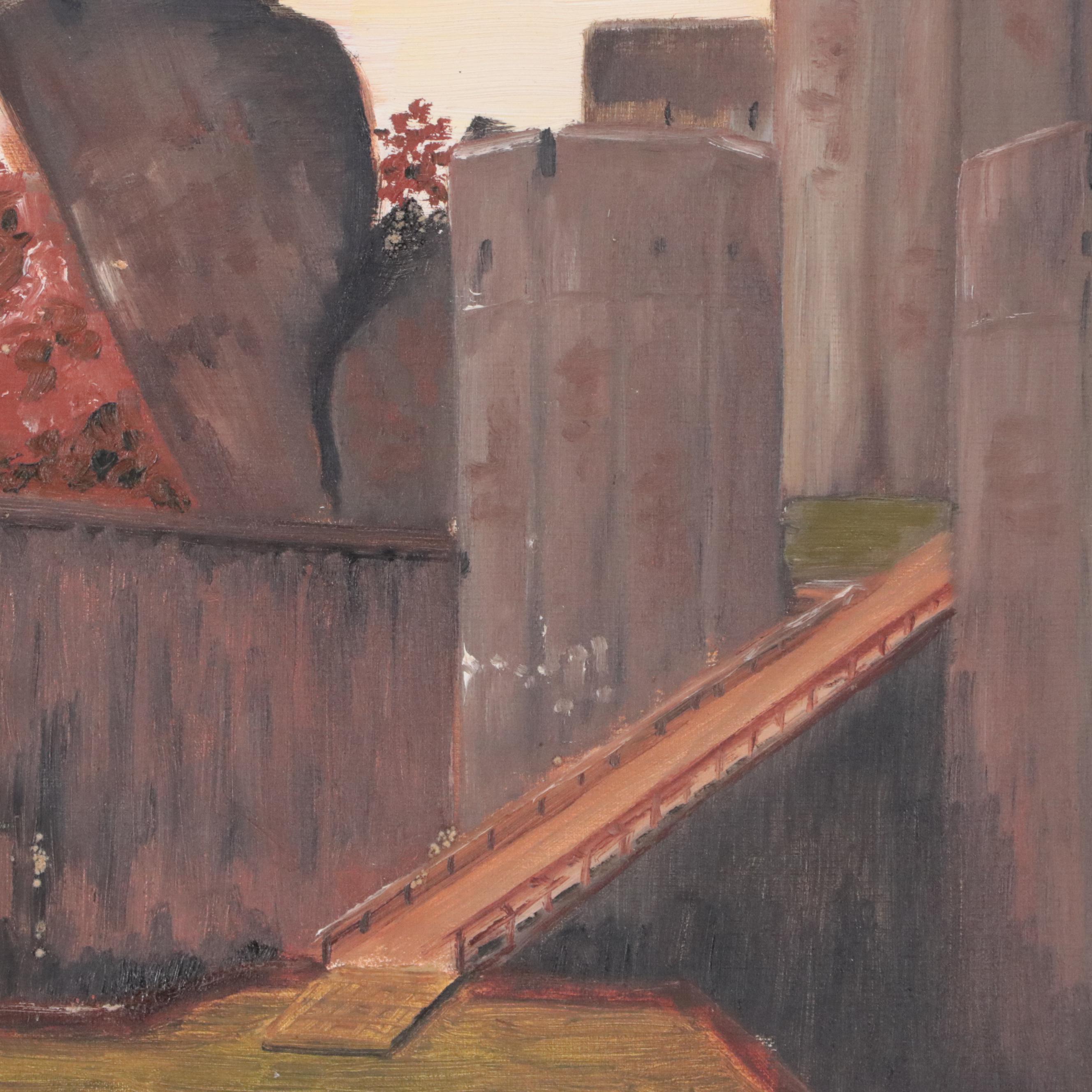 English Landscape Oil Painting "Caerphilly Castle, Wales," 1976