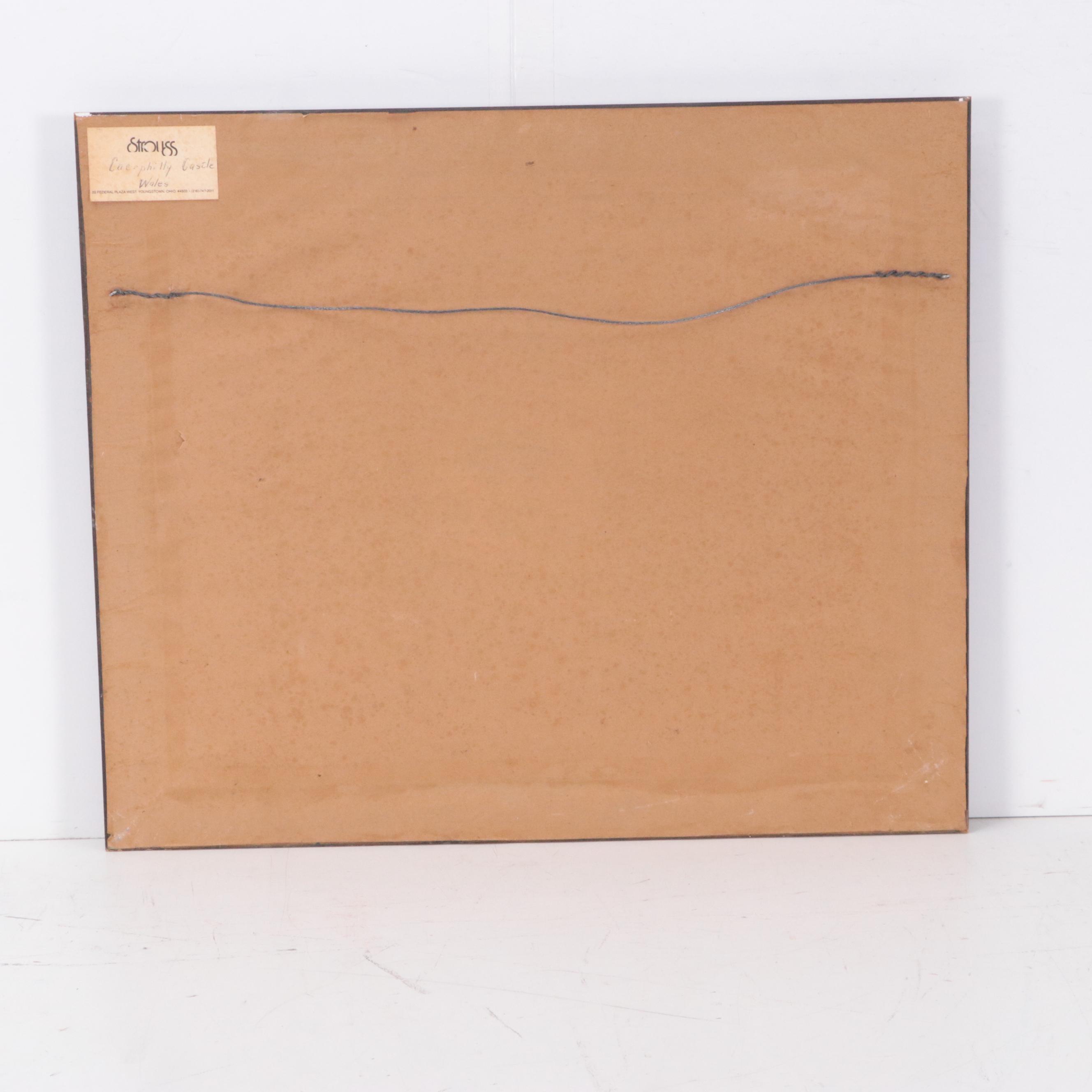 English Landscape Oil Painting "Caerphilly Castle, Wales," 1976