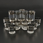 Sixteen Mid Century Modern Dorothy Thorpe Style Silver Rim Cocktail Glasses