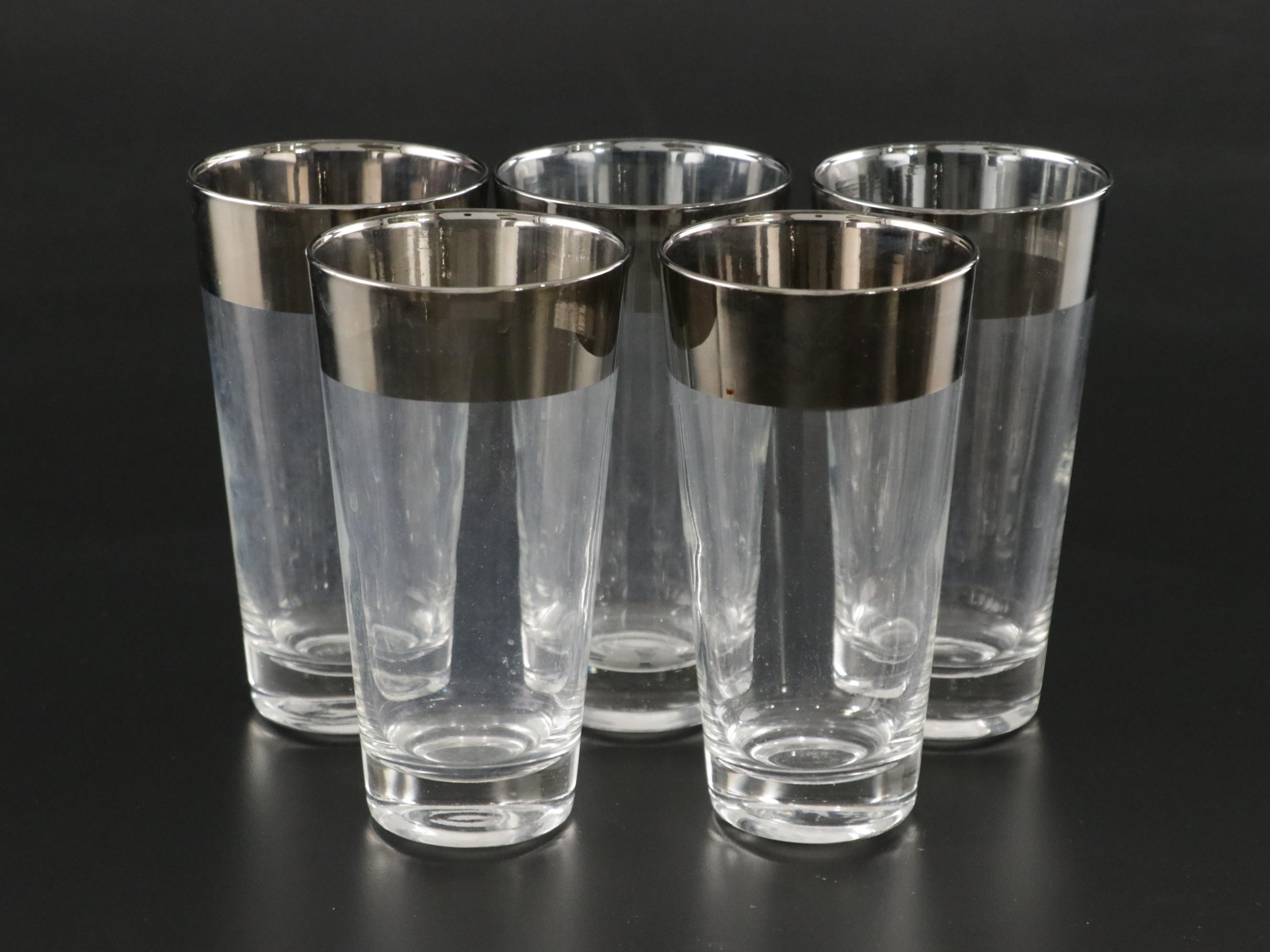 Sixteen Mid Century Modern Dorothy Thorpe Style Silver Rim Cocktail Glasses