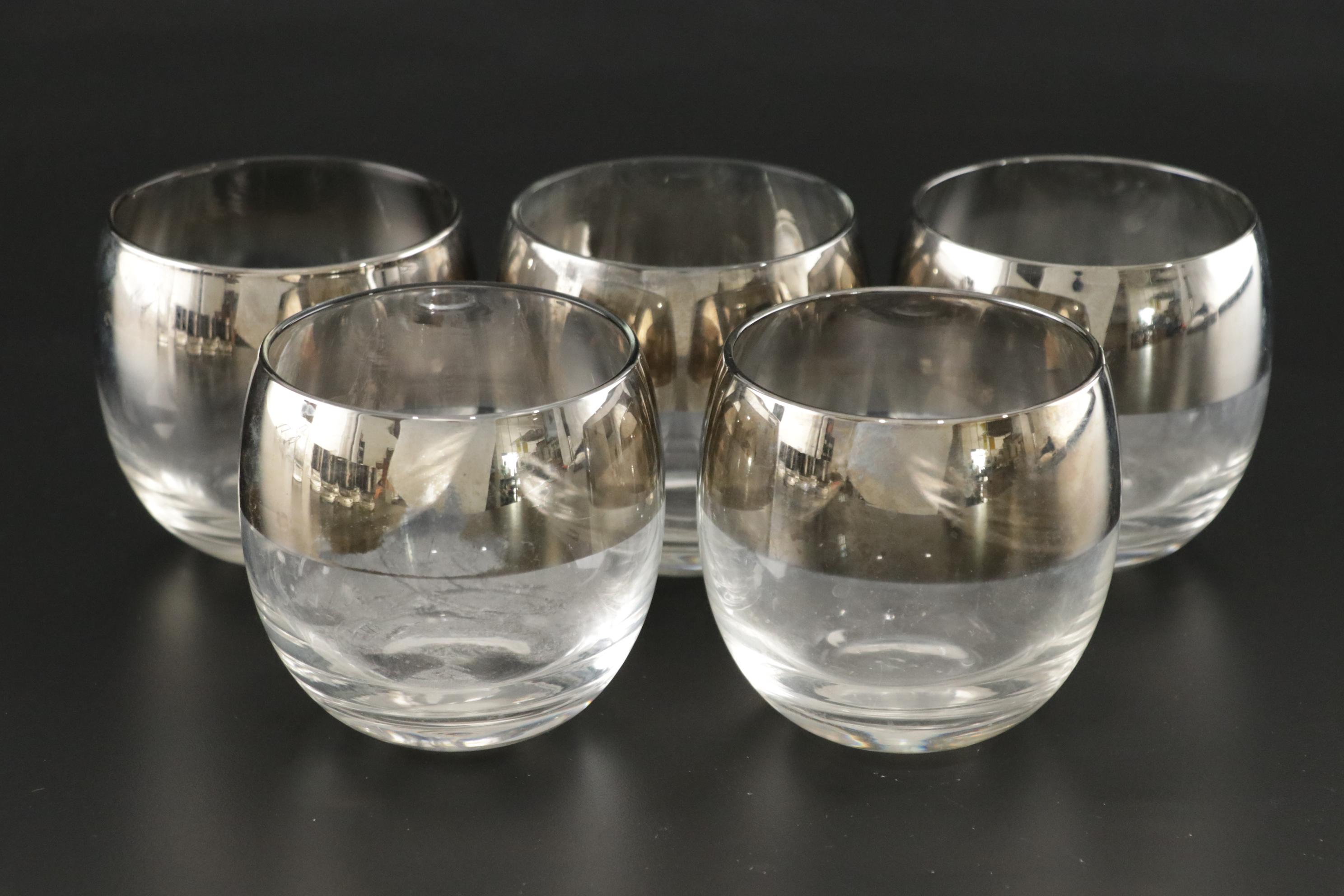 Sixteen Mid Century Modern Dorothy Thorpe Style Silver Rim Cocktail Glasses