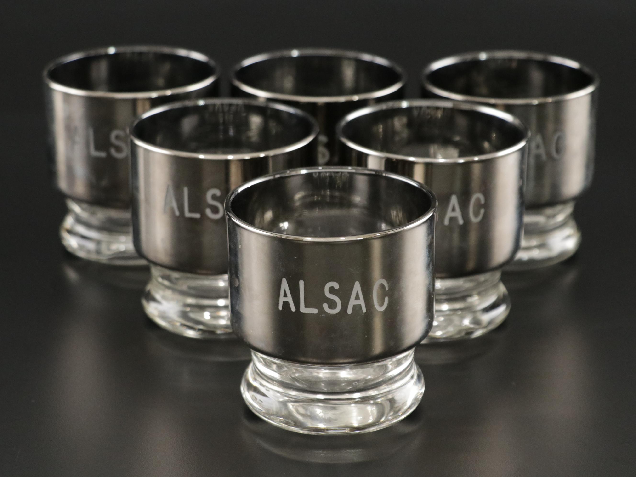 Sixteen Mid Century Modern Dorothy Thorpe Style Silver Rim Cocktail Glasses