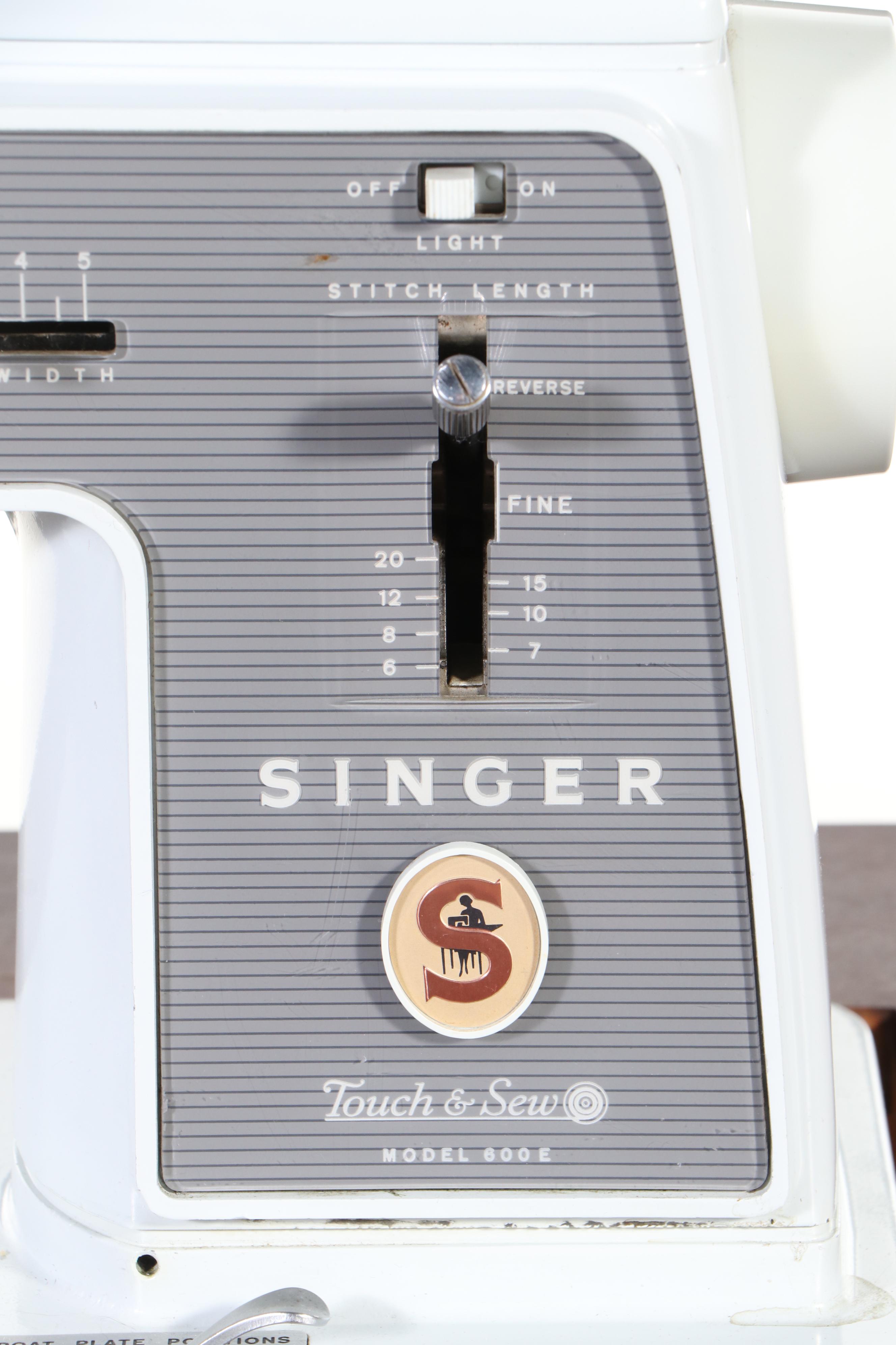 Singer Touch & Sew Model 600E Machine With Folding Cabinet, Mid-20th Century