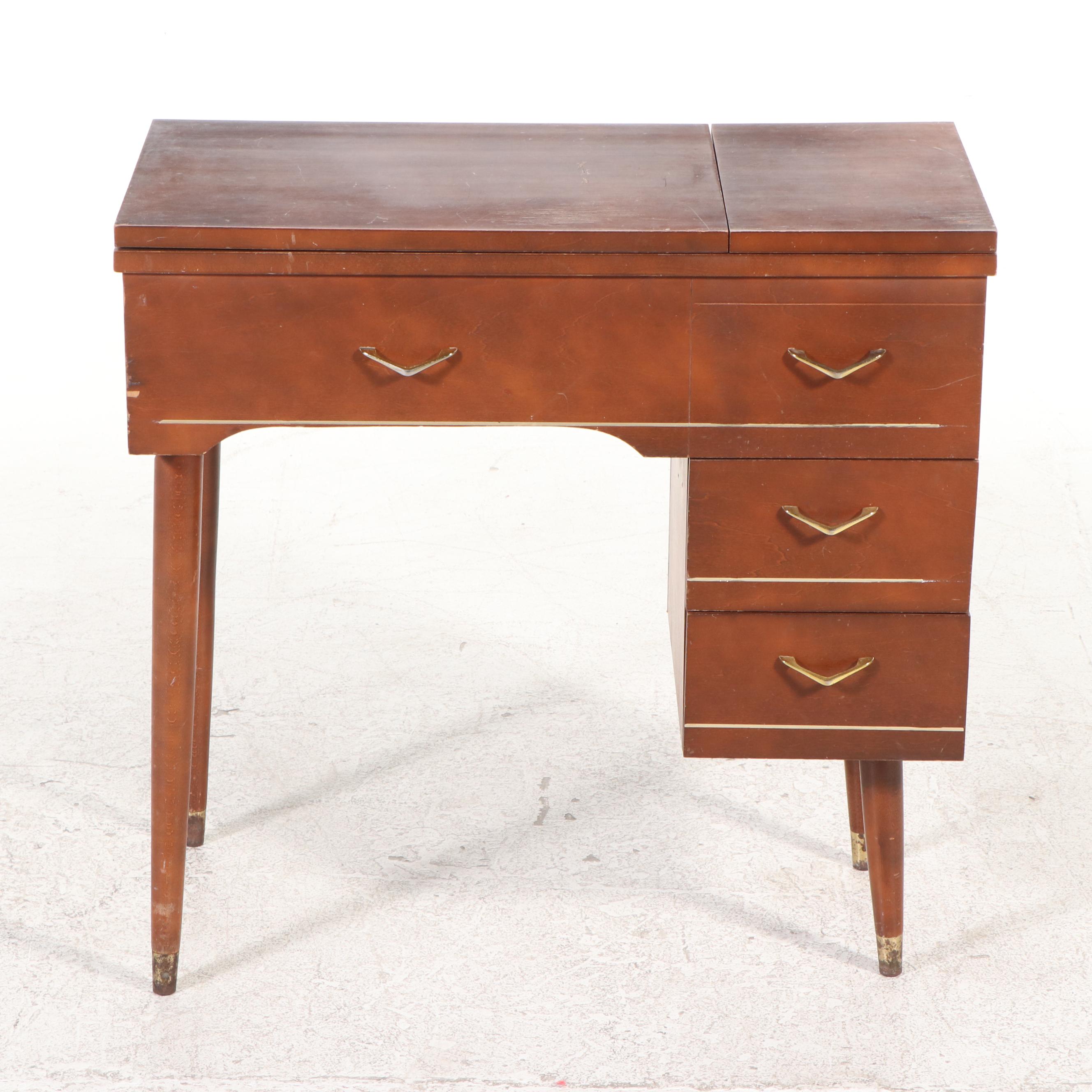 Singer Touch & Sew Model 600E Machine With Folding Cabinet, Mid-20th Century