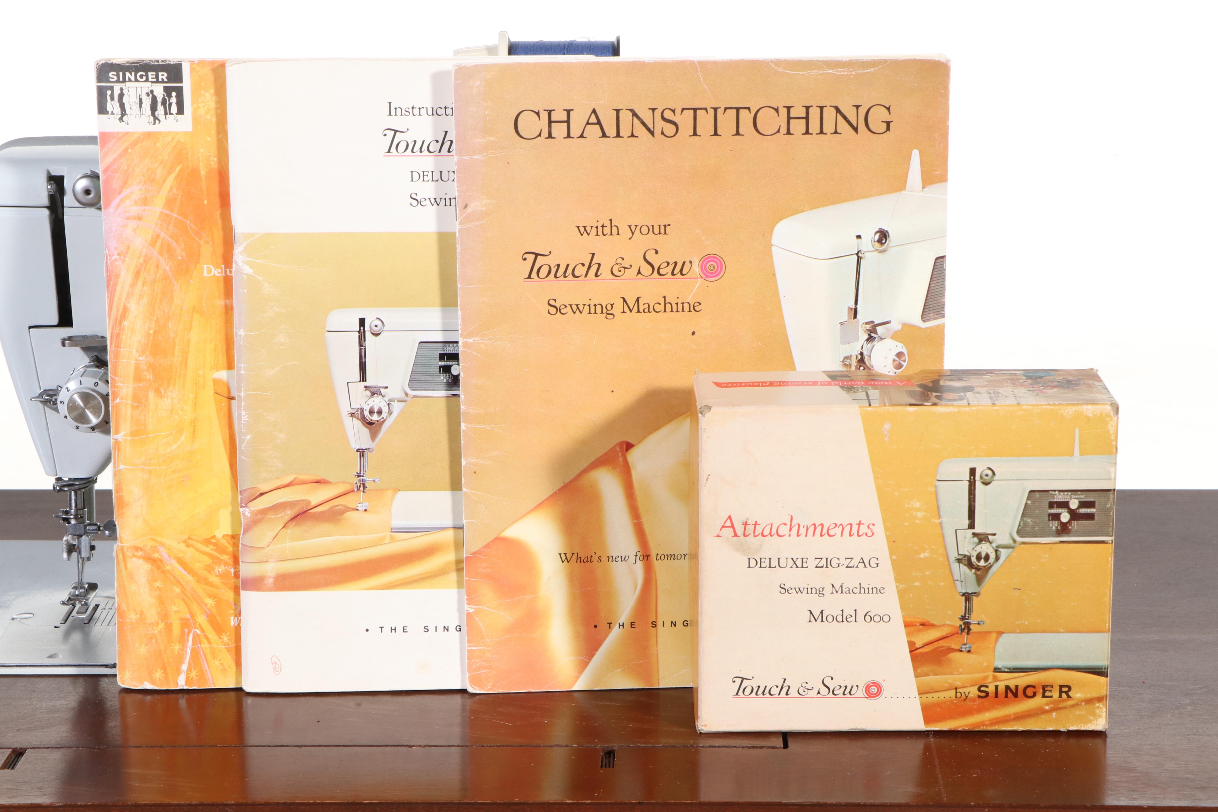 Singer Touch & Sew Model 600E Machine With Folding Cabinet, Mid-20th Century