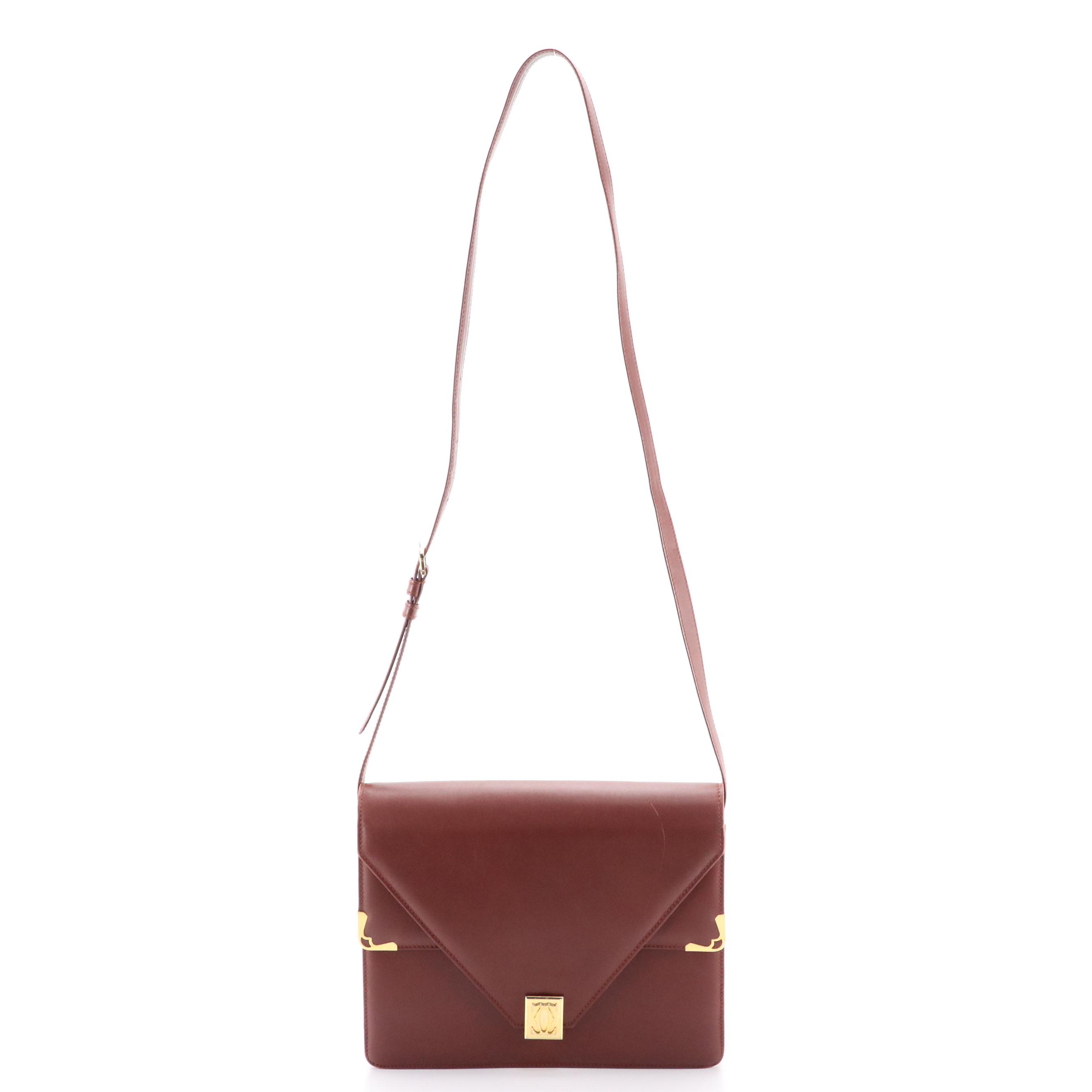 Les Must de Cartier Double-Flap Crossbody Bag in Burgundy Leather