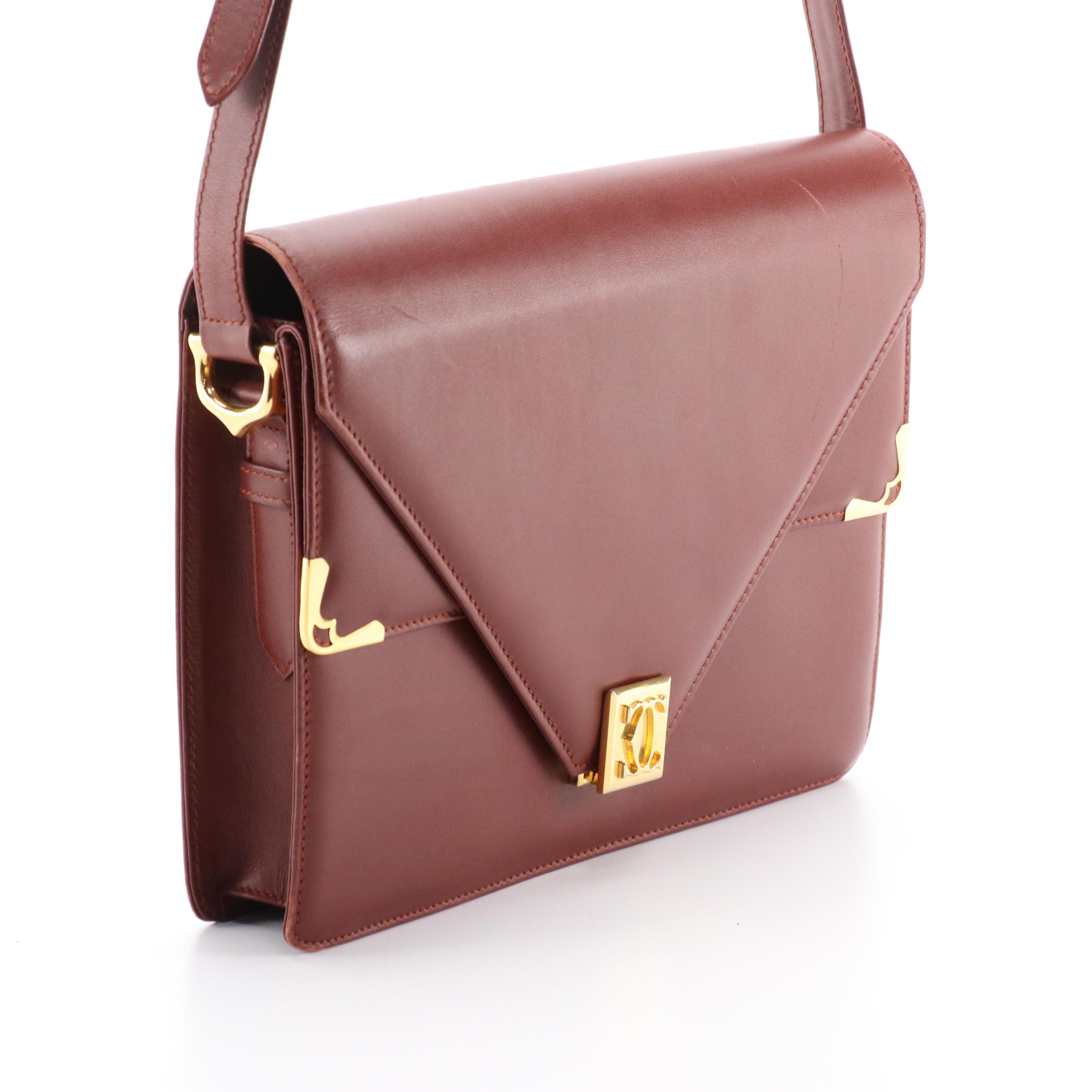 Les Must de Cartier Double-Flap Crossbody Bag in Burgundy Leather