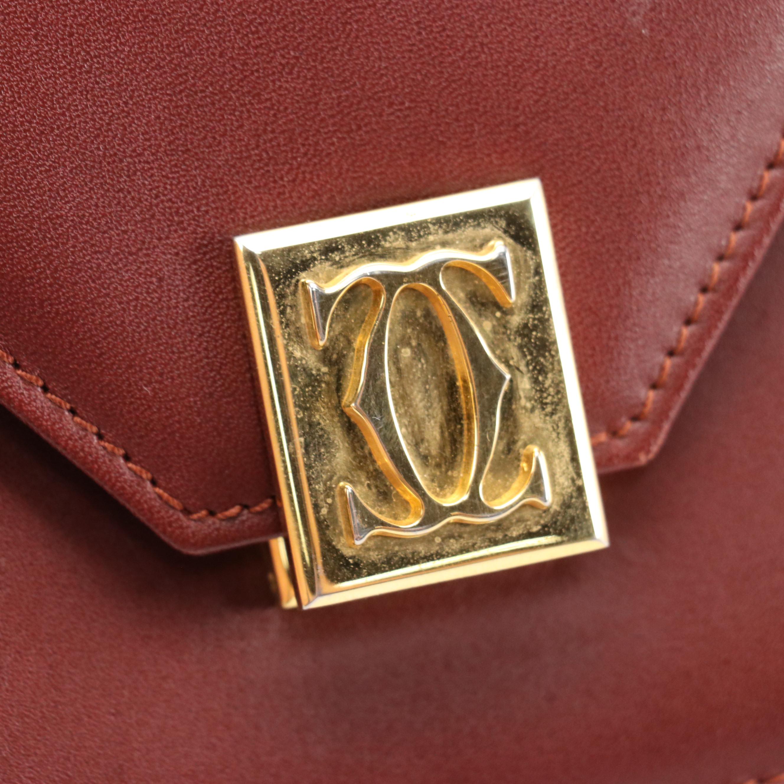 Les Must de Cartier Double-Flap Crossbody Bag in Burgundy Leather
