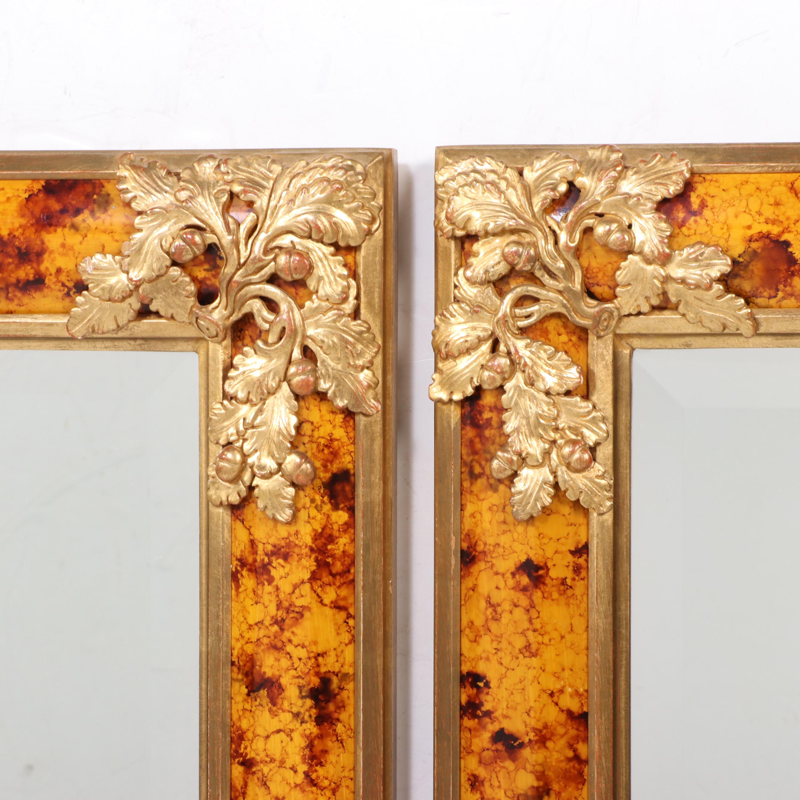 Pair of Italian Neoclassical Style Faux-Tortoiseshell and Parcel-Gilt Mirrors