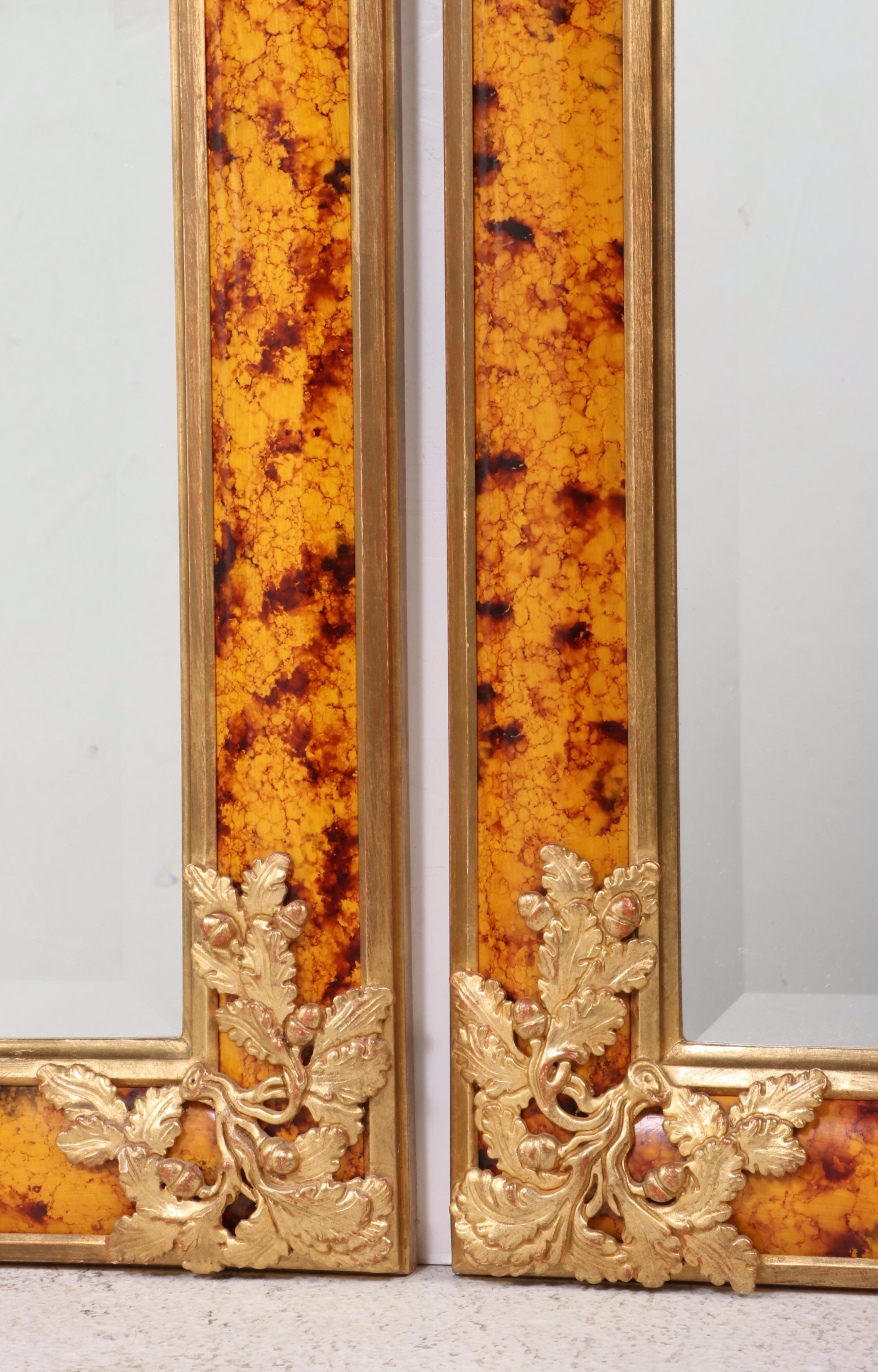 Pair of Italian Neoclassical Style Faux-Tortoiseshell and Parcel-Gilt Mirrors