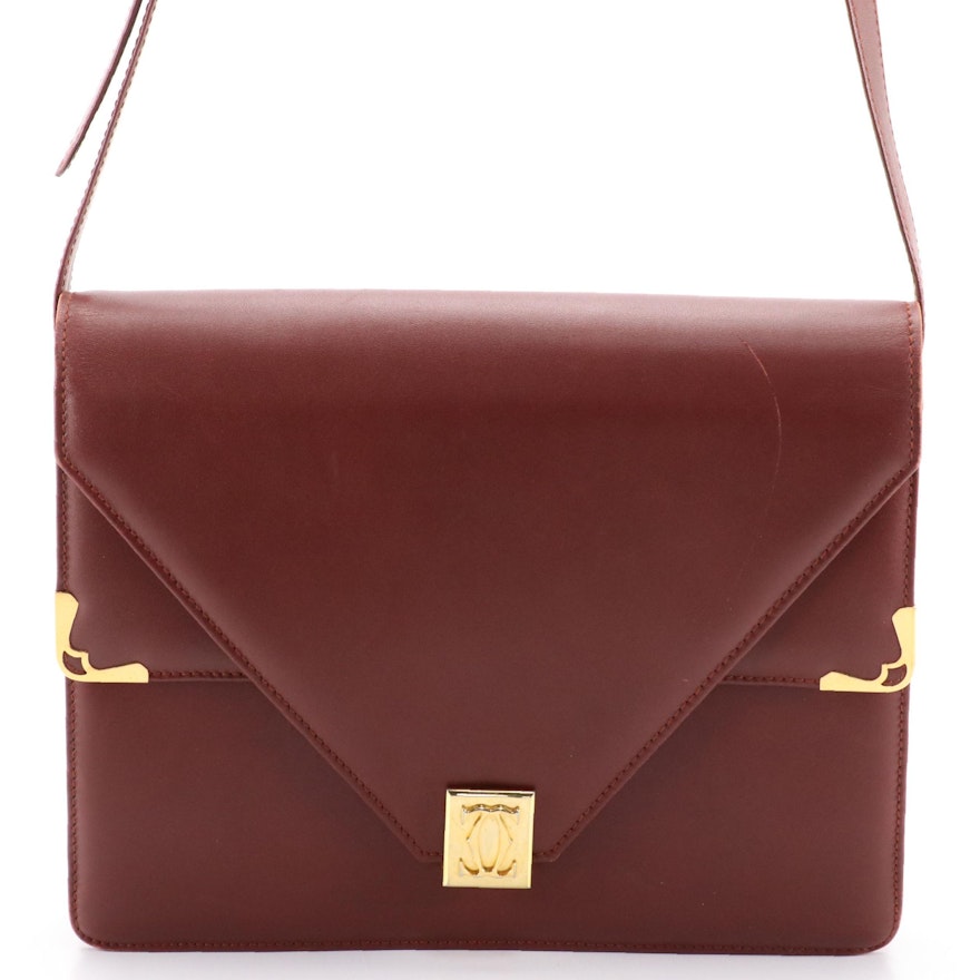 Les Must de Cartier Double-Flap Crossbody Bag in Burgundy Leather
