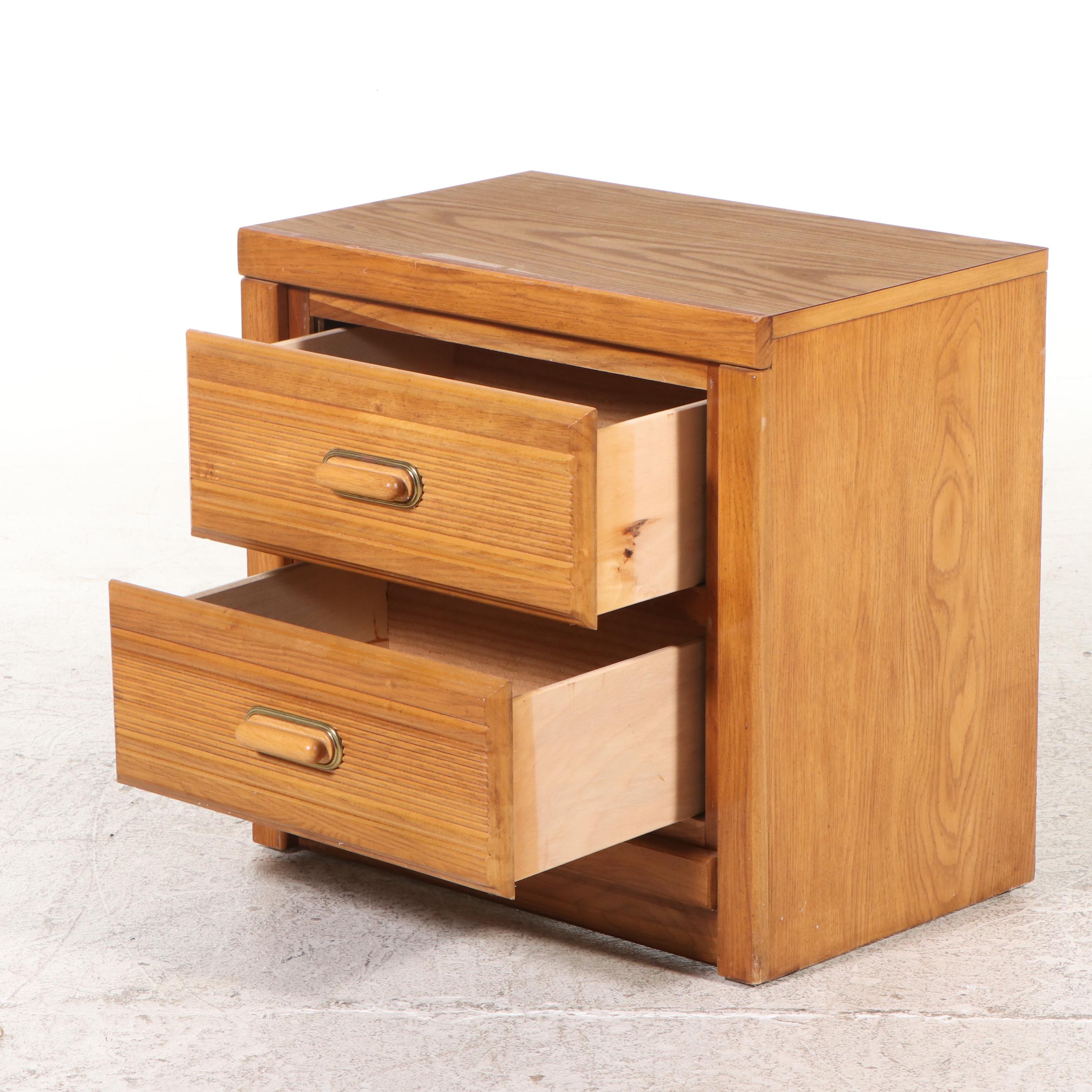 Art Deco Style Oak Two Drawer Side Table