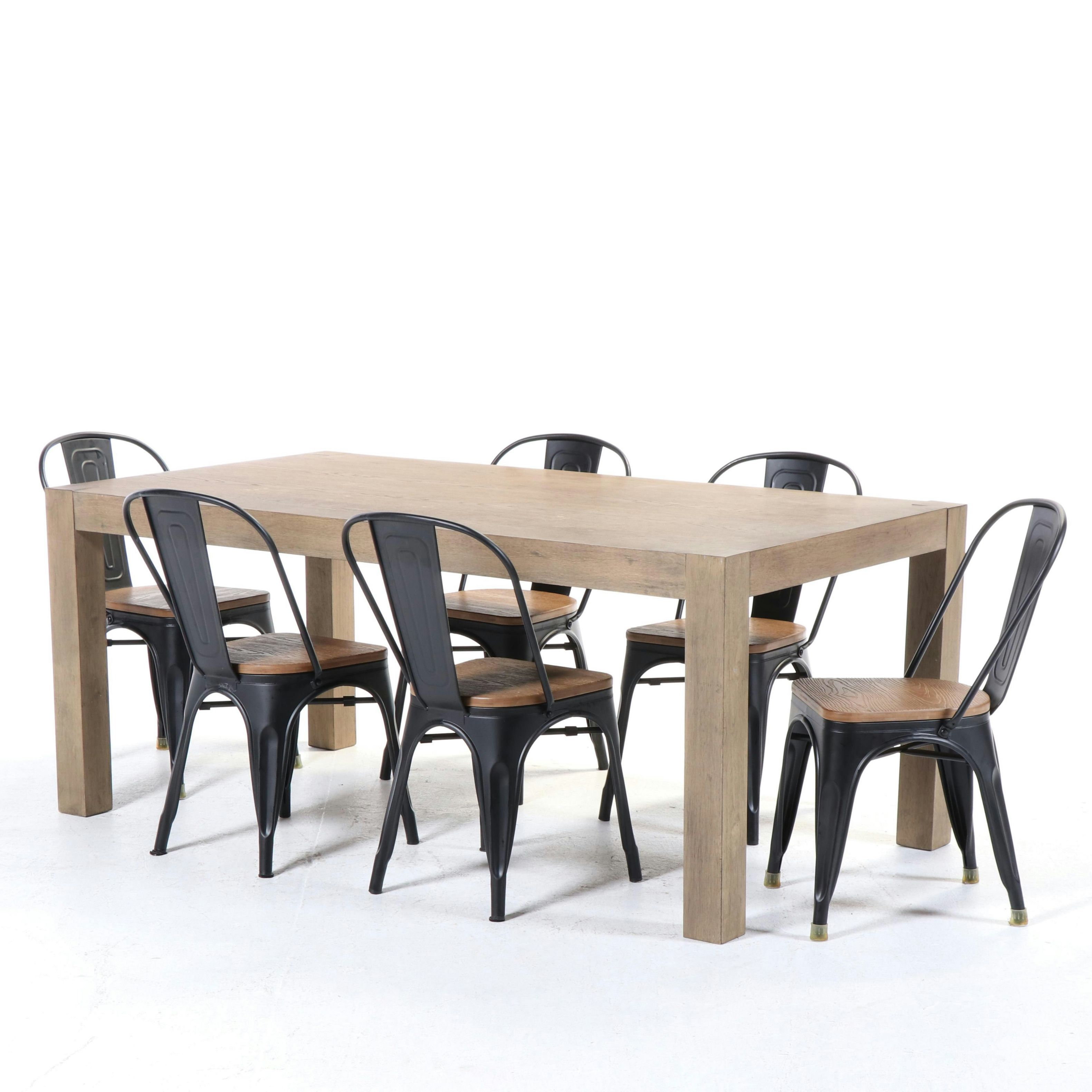 Contemporary Parsons Style Dining Table with Six Metal Chairs