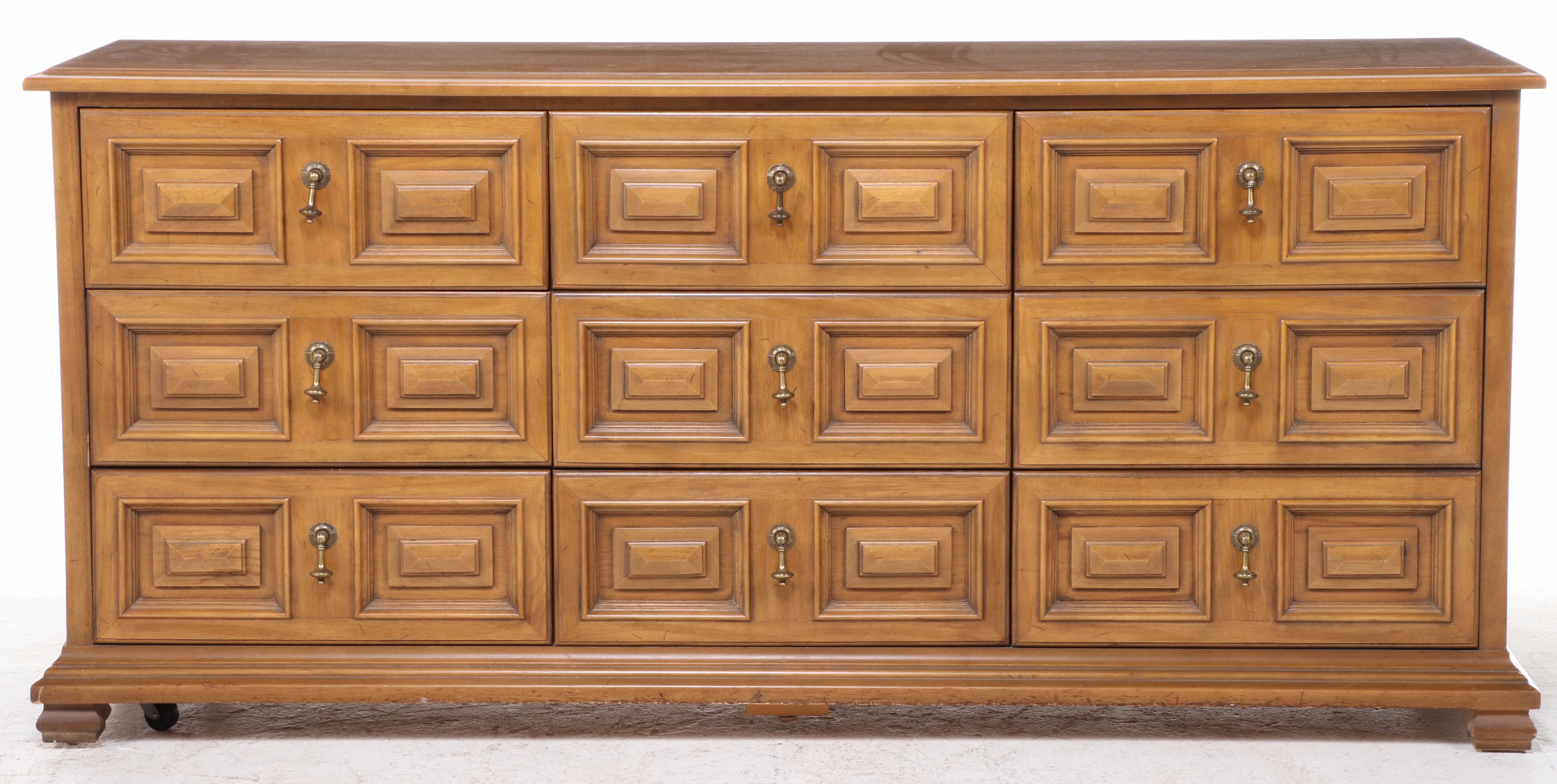 Drexel "Esperanto" Mediterranean Style Pecan Nine-Drawer Chest, Mid-20th Century