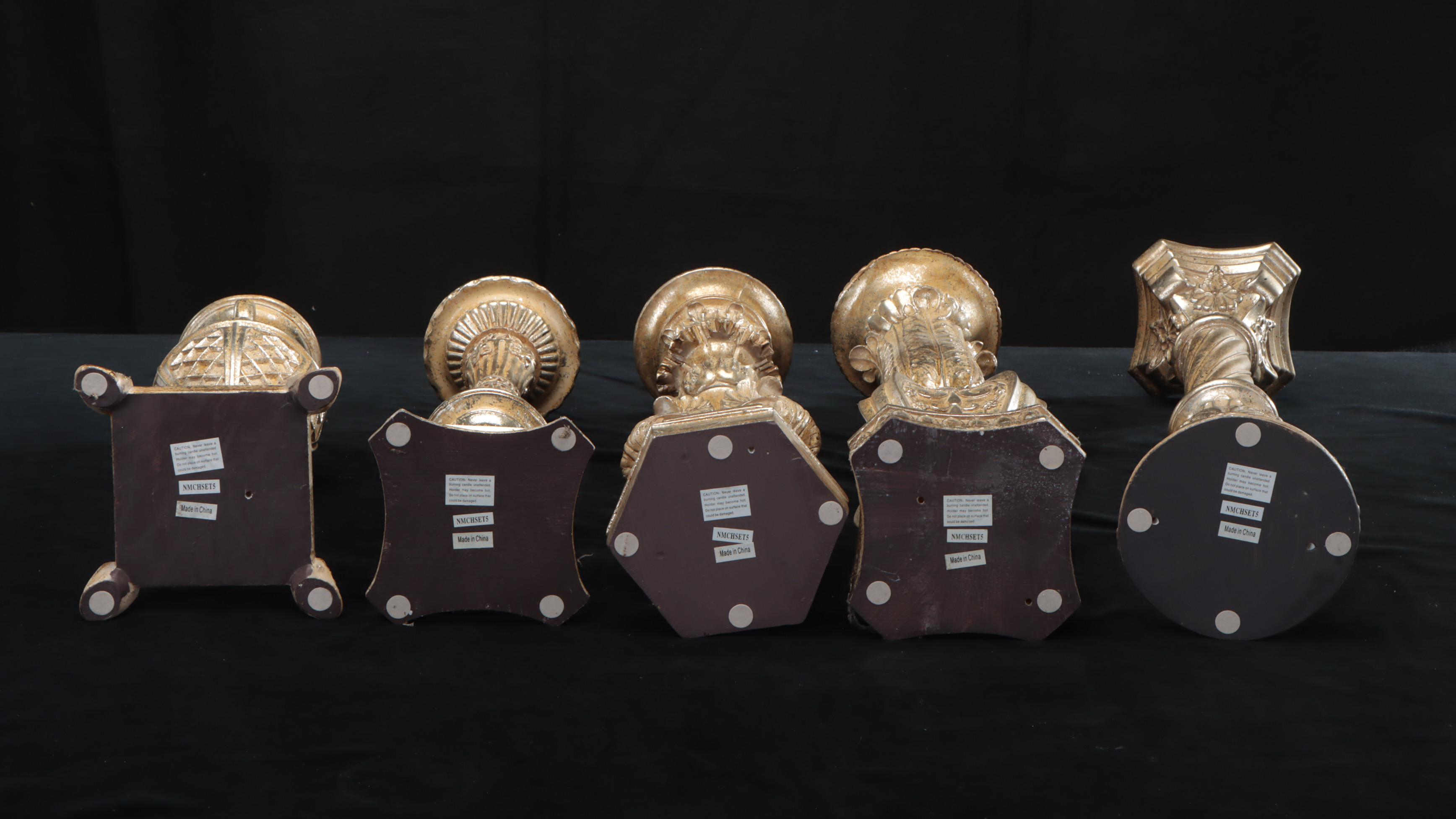 Ornate Cast Composite Candle Holders with Pillar Candles