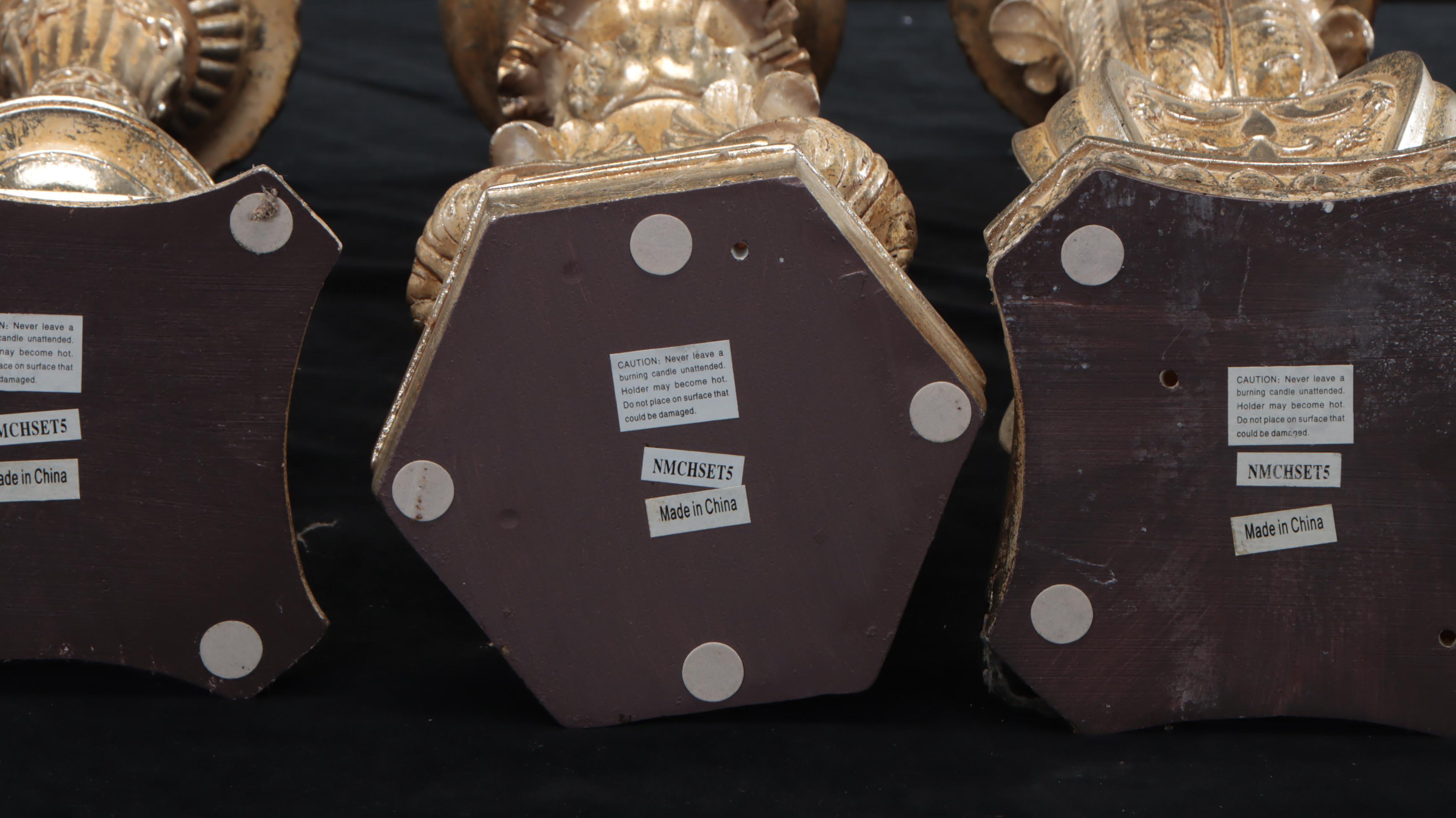 Ornate Cast Composite Candle Holders with Pillar Candles