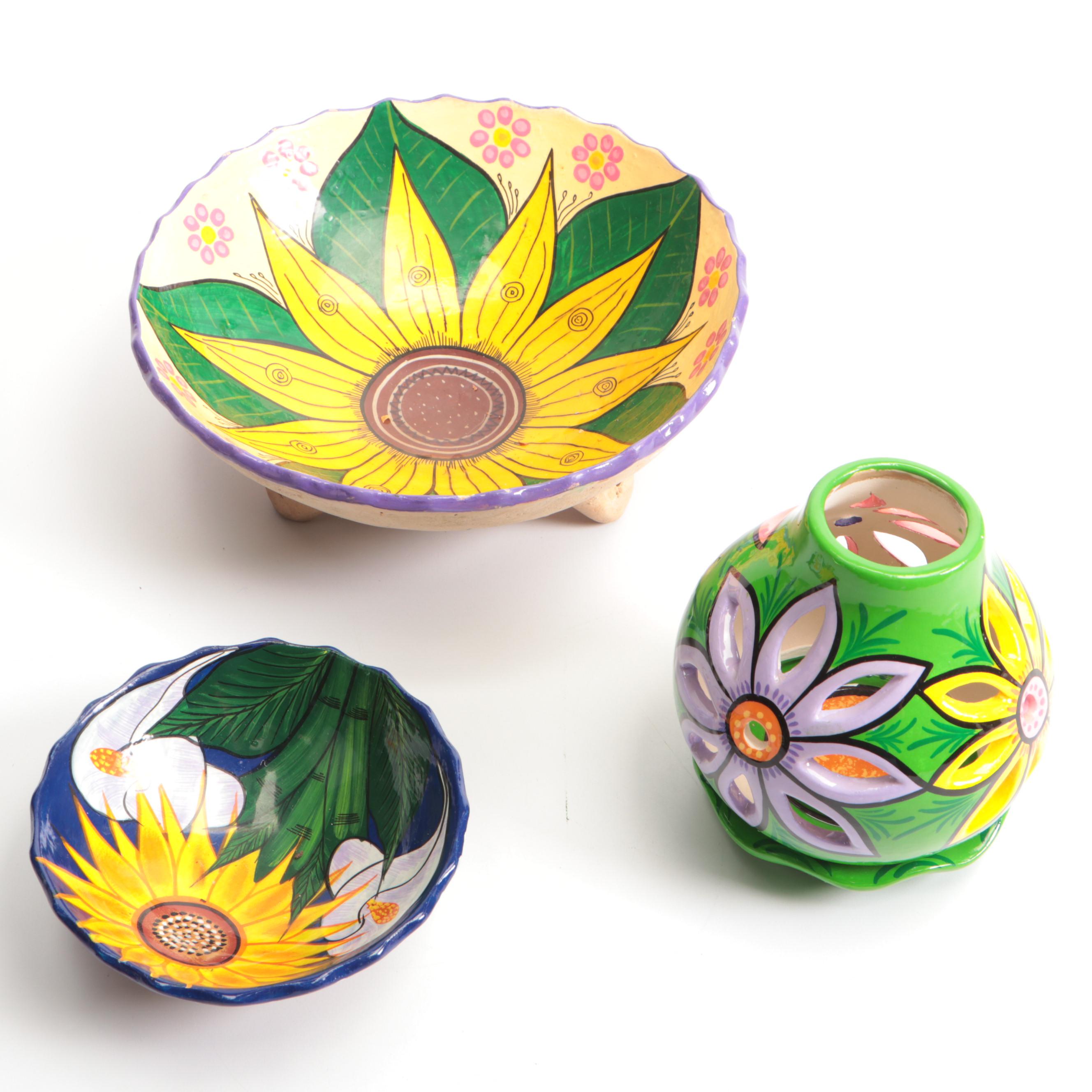 Handwoven Southwestern Blankets with Painted Ceramic Frog, Floral Votive & More