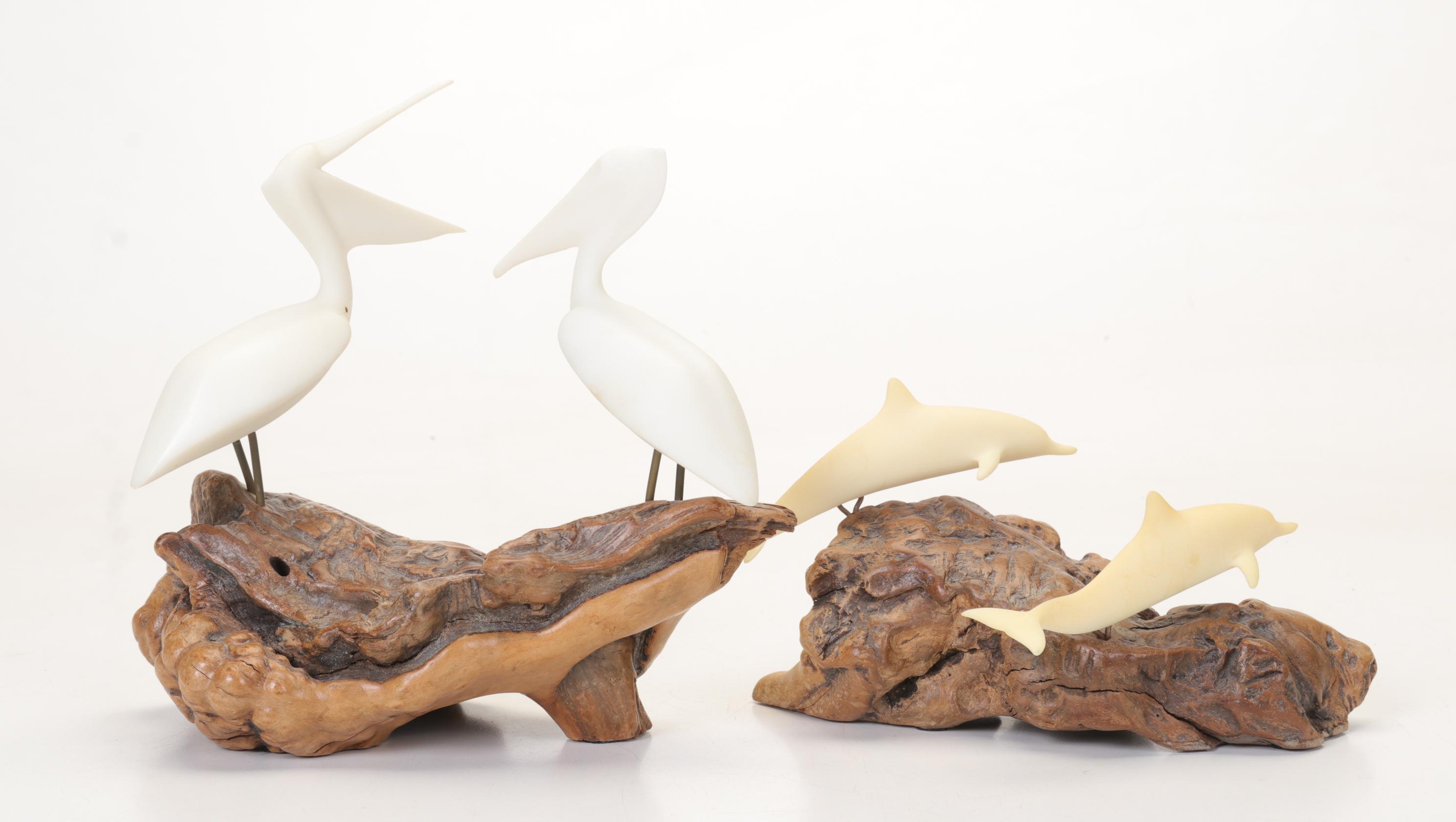 John Perry Pelican and Dolphin Sculptures with Mosaic Candle Holders and More