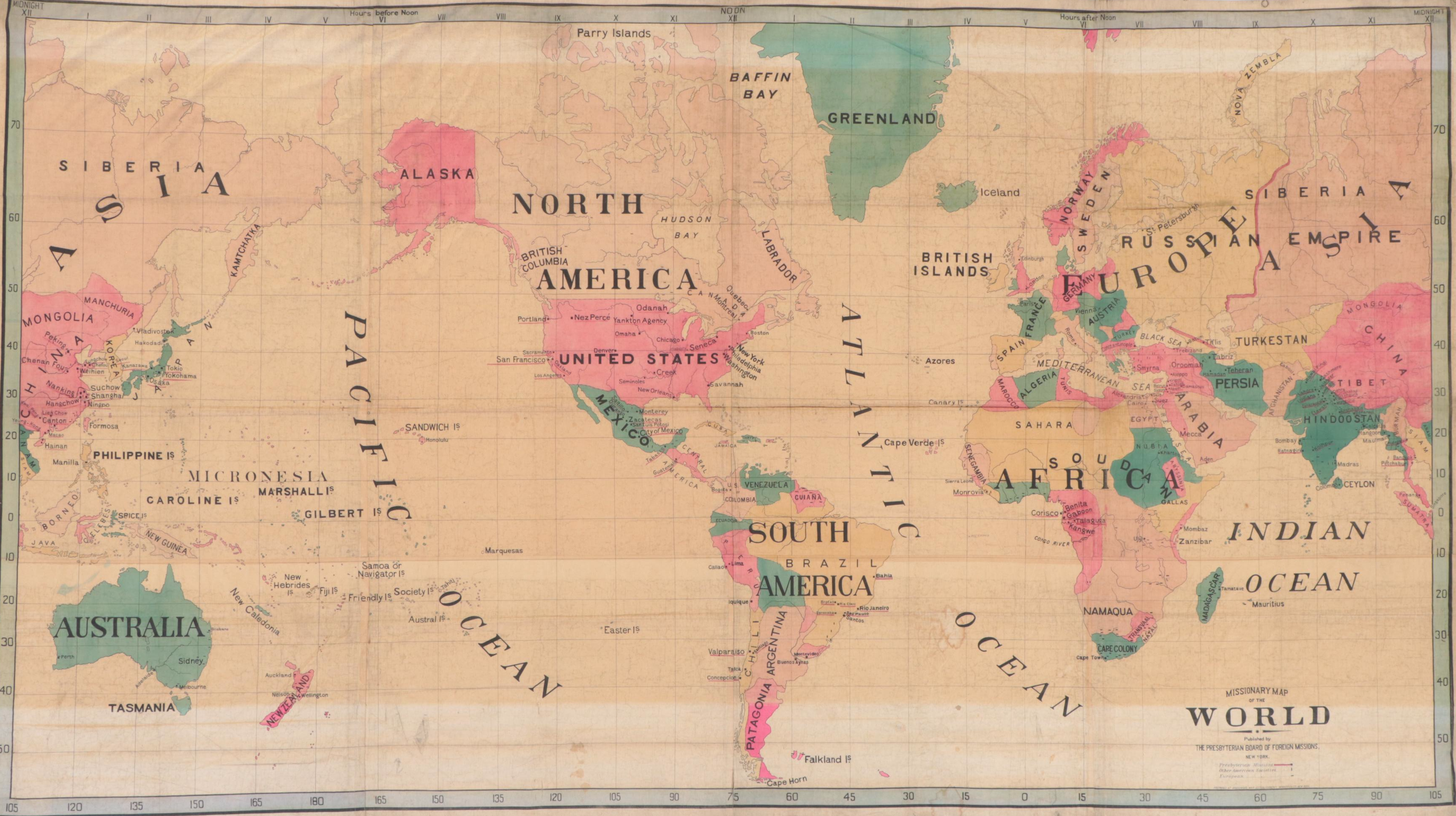 Large-Scale Presbyterian Board Foreign Missions "Missionary Map of the World"