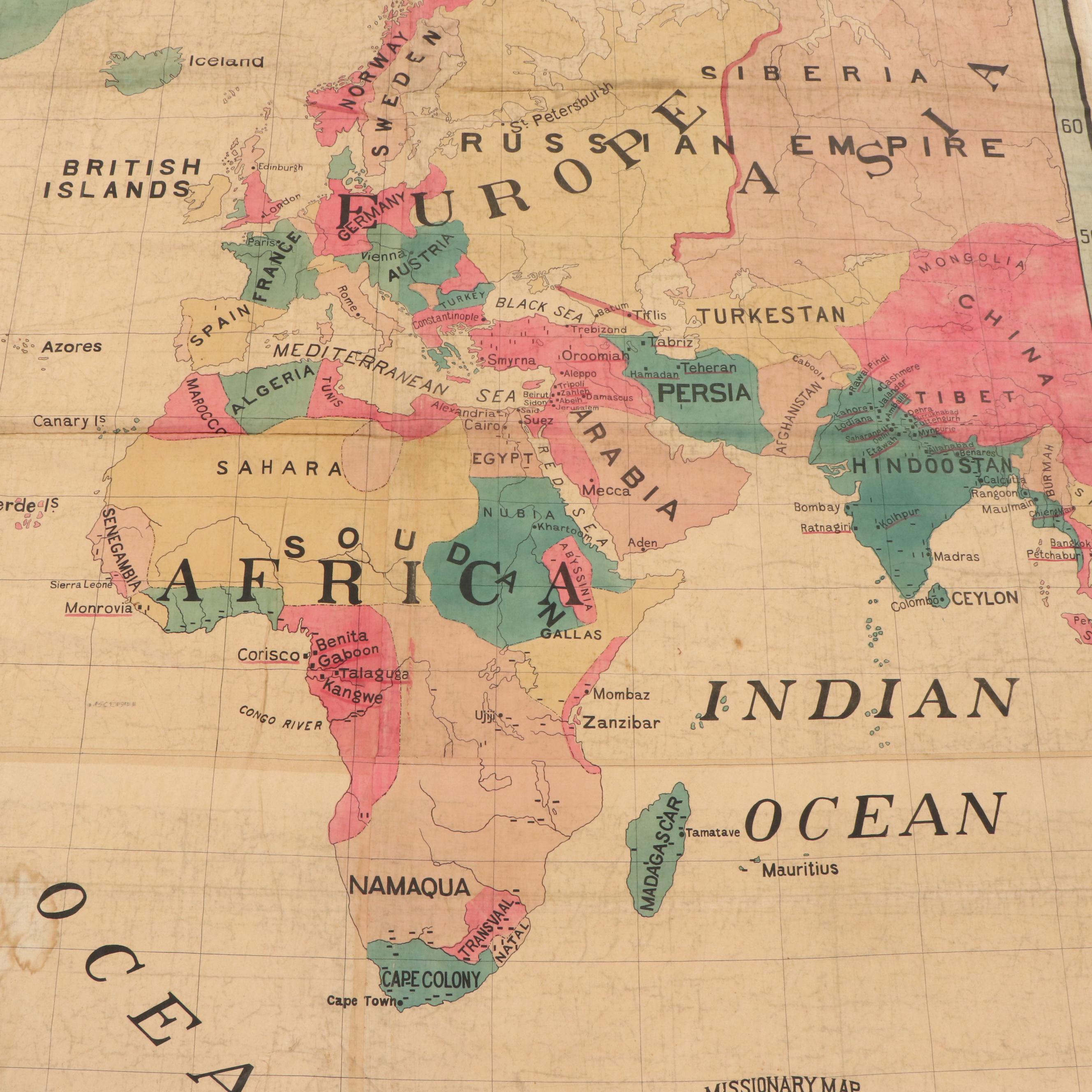 Large-Scale Presbyterian Board Foreign Missions "Missionary Map of the World"