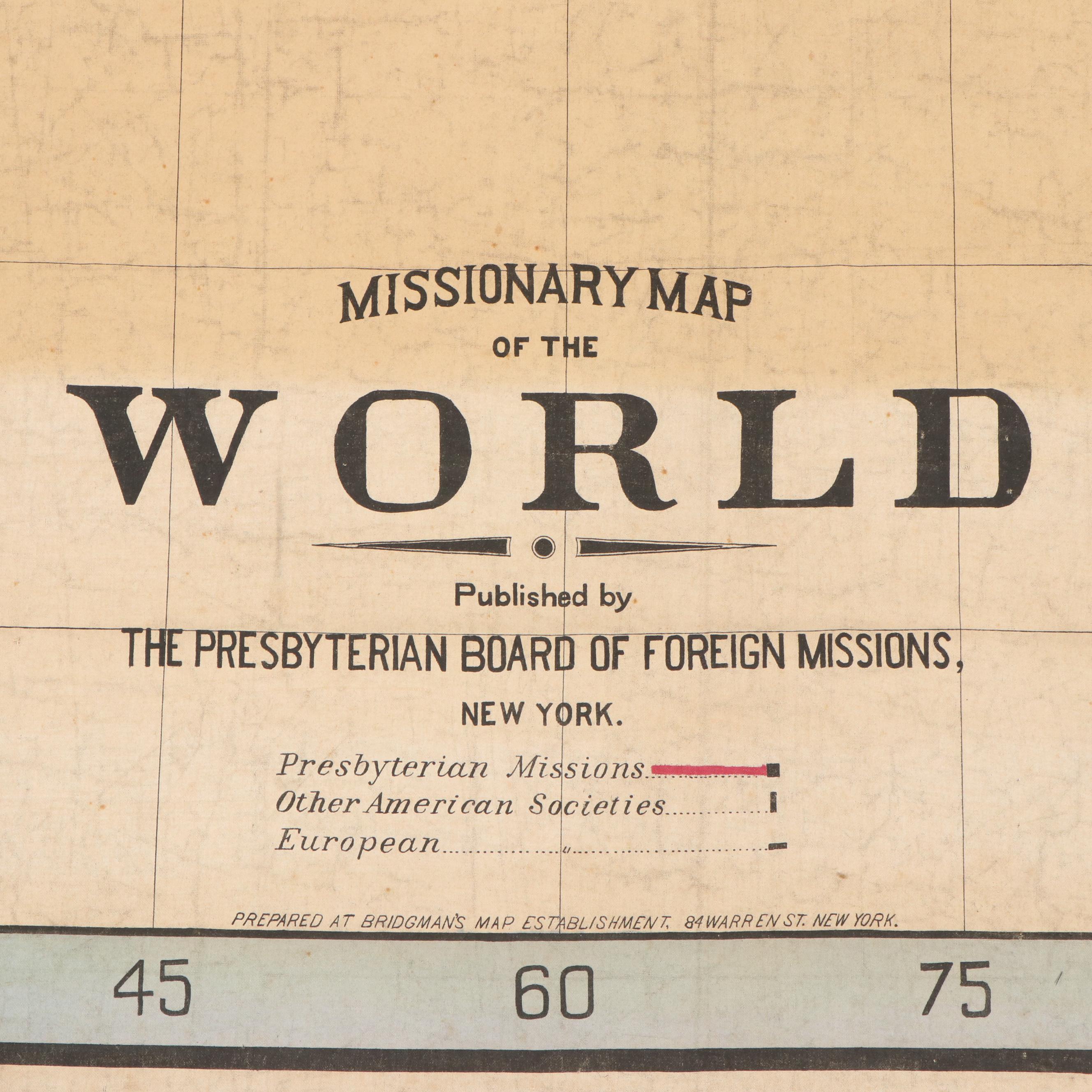 Large-Scale Presbyterian Board Foreign Missions "Missionary Map of the World"