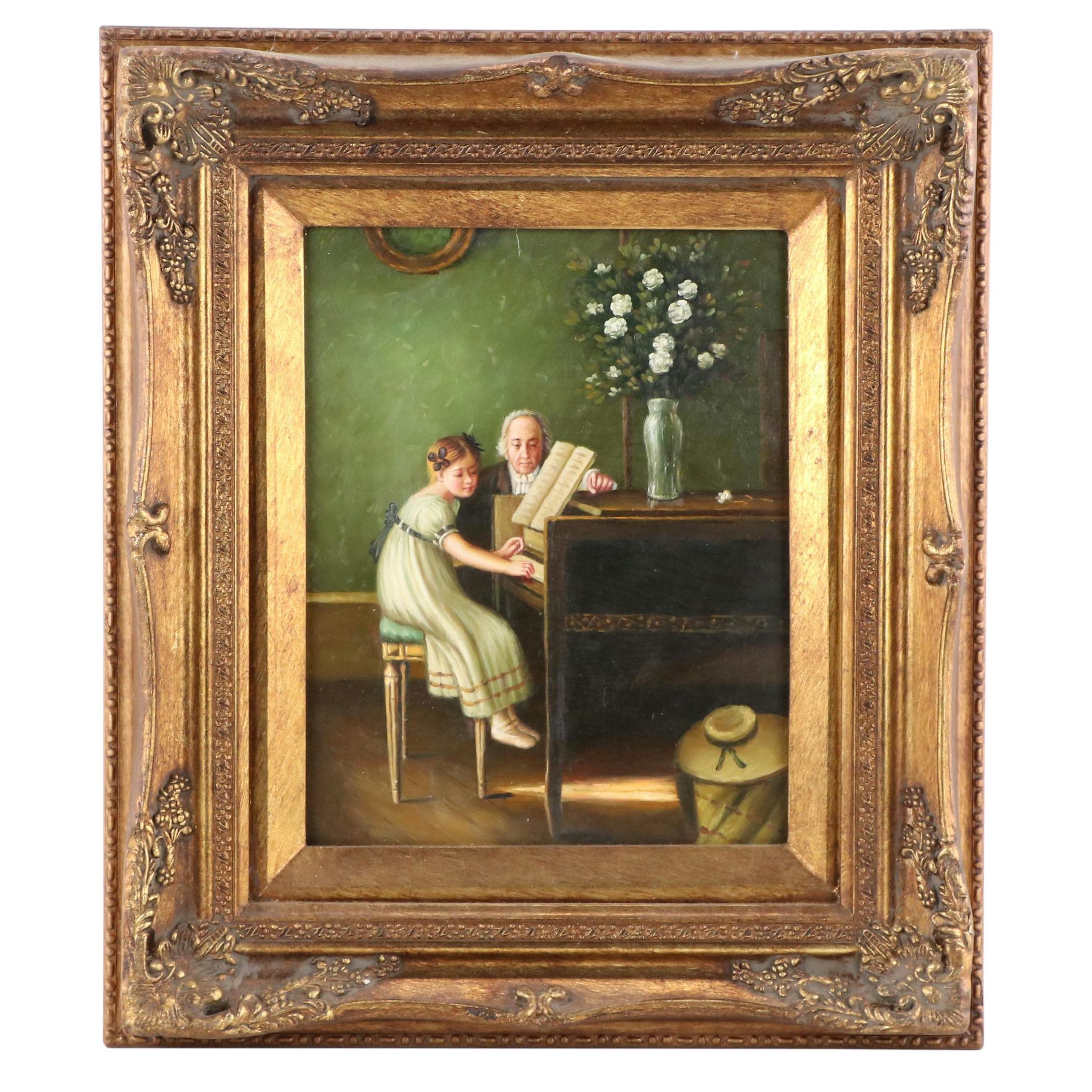 Oil Painting After Jules Alexis Muenier "The Harpsichord Lesson"