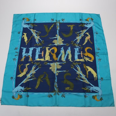 Hermès "Animal Alphabet Forest Dynamic" Silk Twill Scarf 90