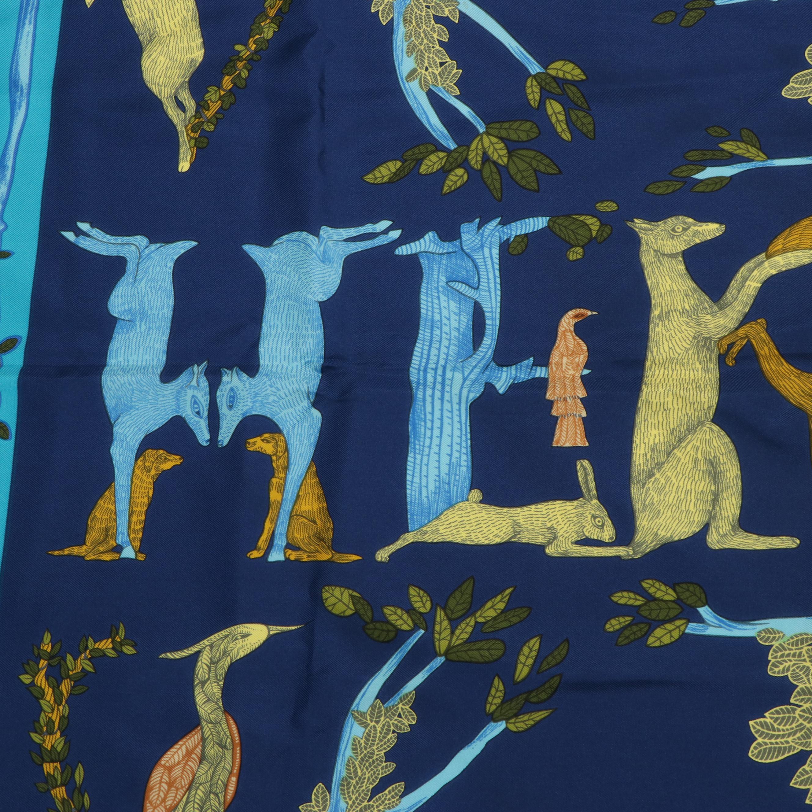 Hermès "Animal Alphabet Forest Dynamic" Silk Twill Scarf 90