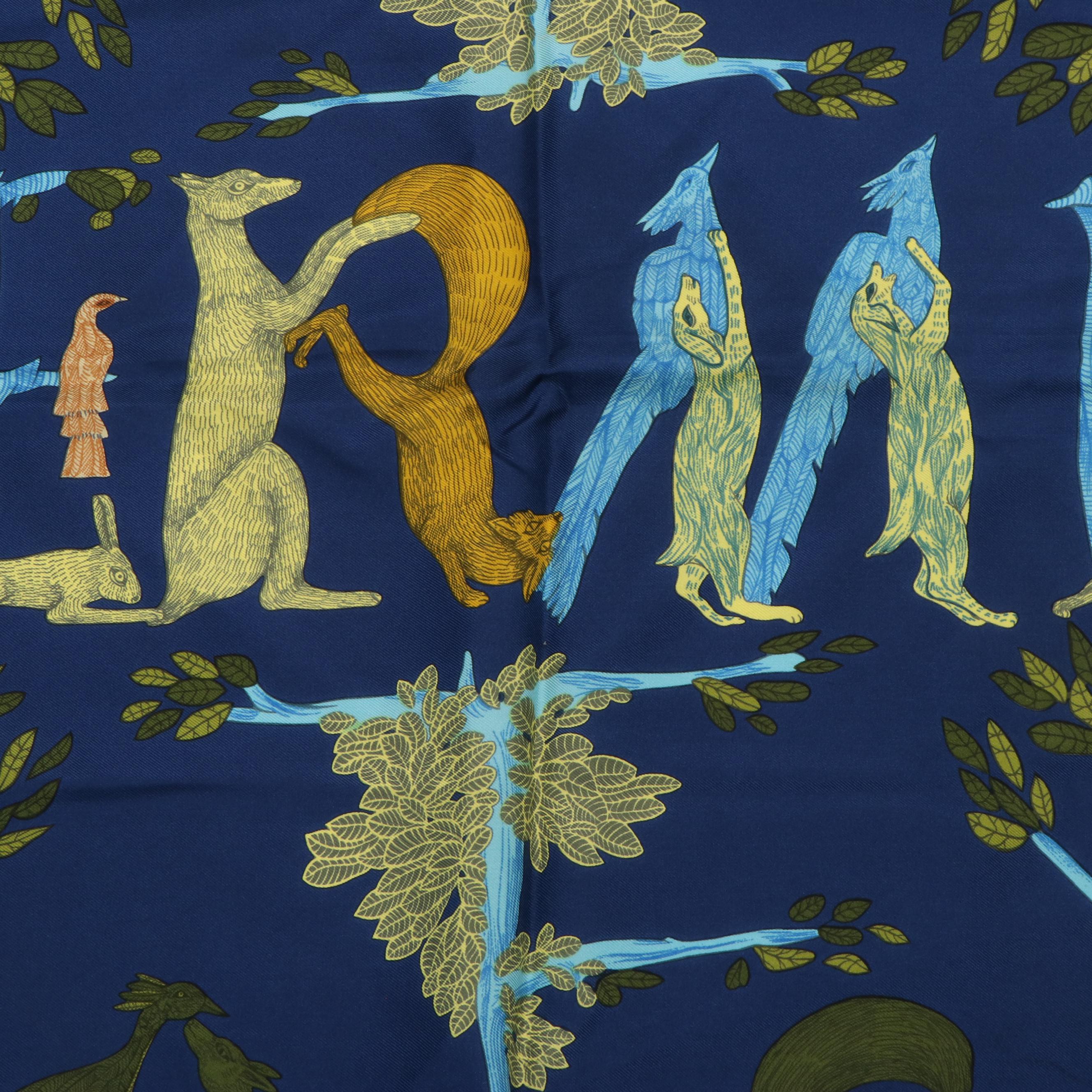 Hermès "Animal Alphabet Forest Dynamic" Silk Twill Scarf 90