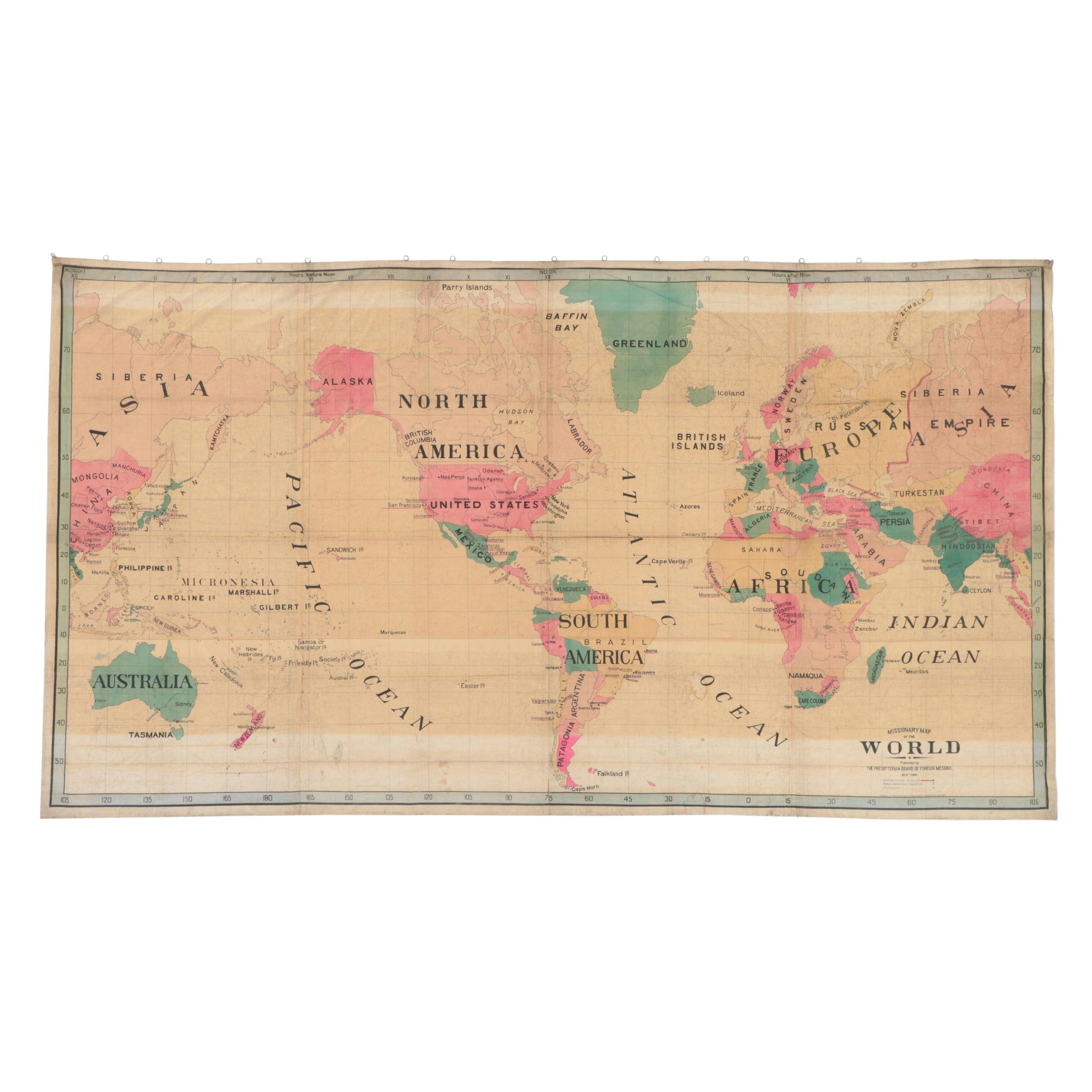 Large-Scale Presbyterian Board Foreign Missions "Missionary Map of the World"