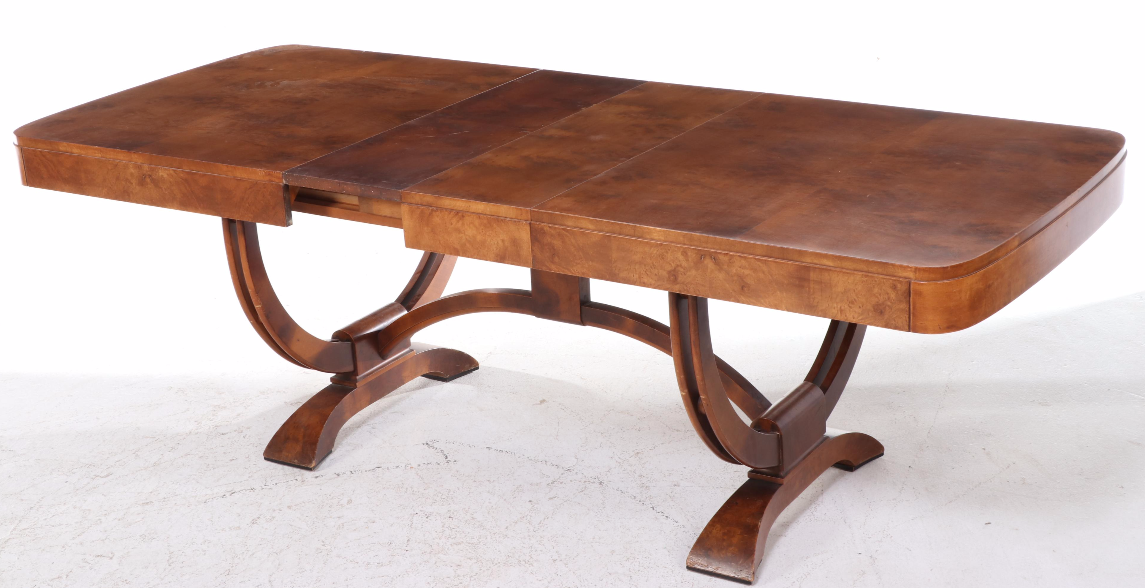 Saginaw Furniture Shops Art Deco Burl Walnut Dining Table & Six Amisco Chairs