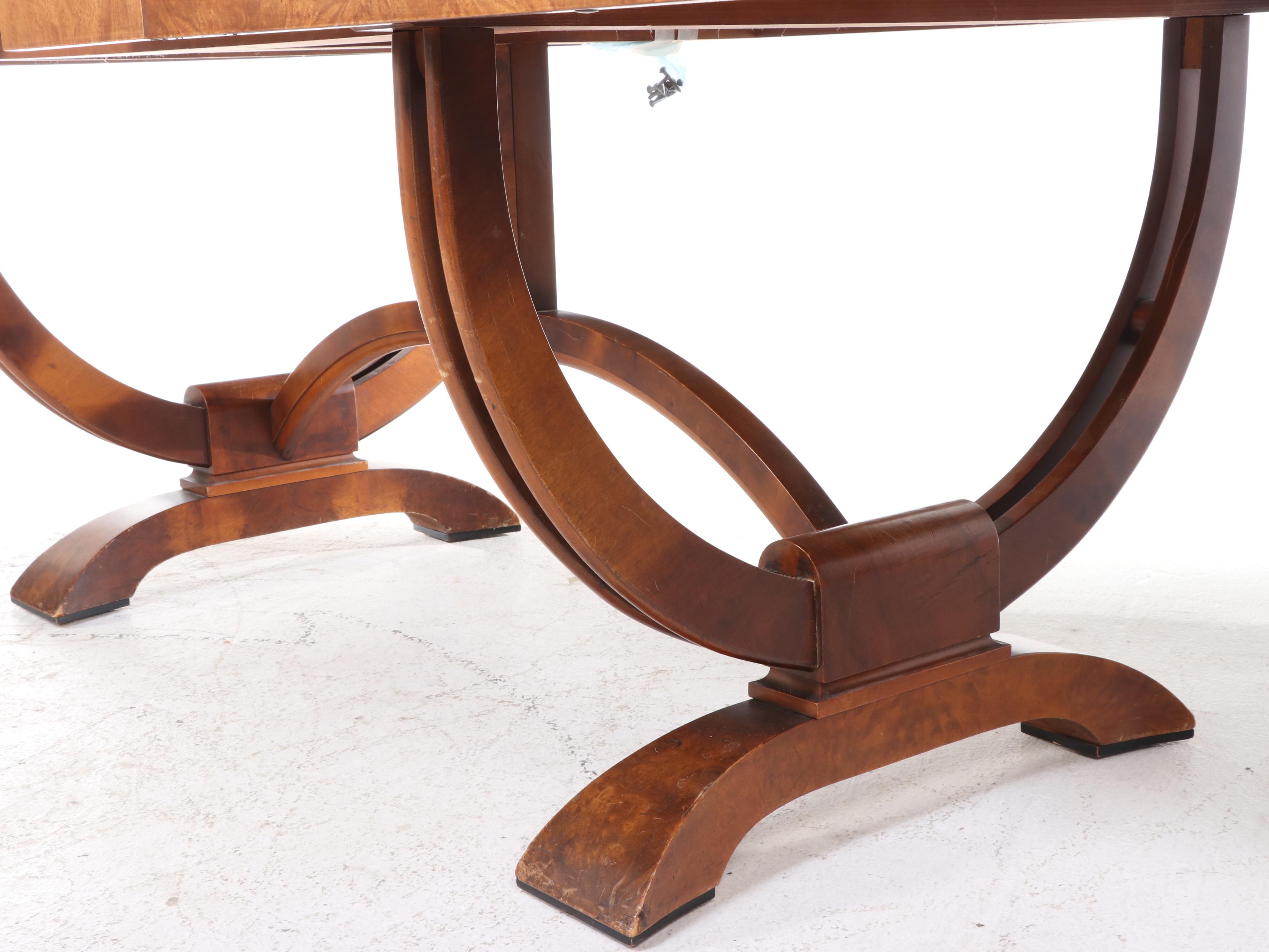 Saginaw Furniture Shops Art Deco Burl Walnut Dining Table & Six Amisco Chairs