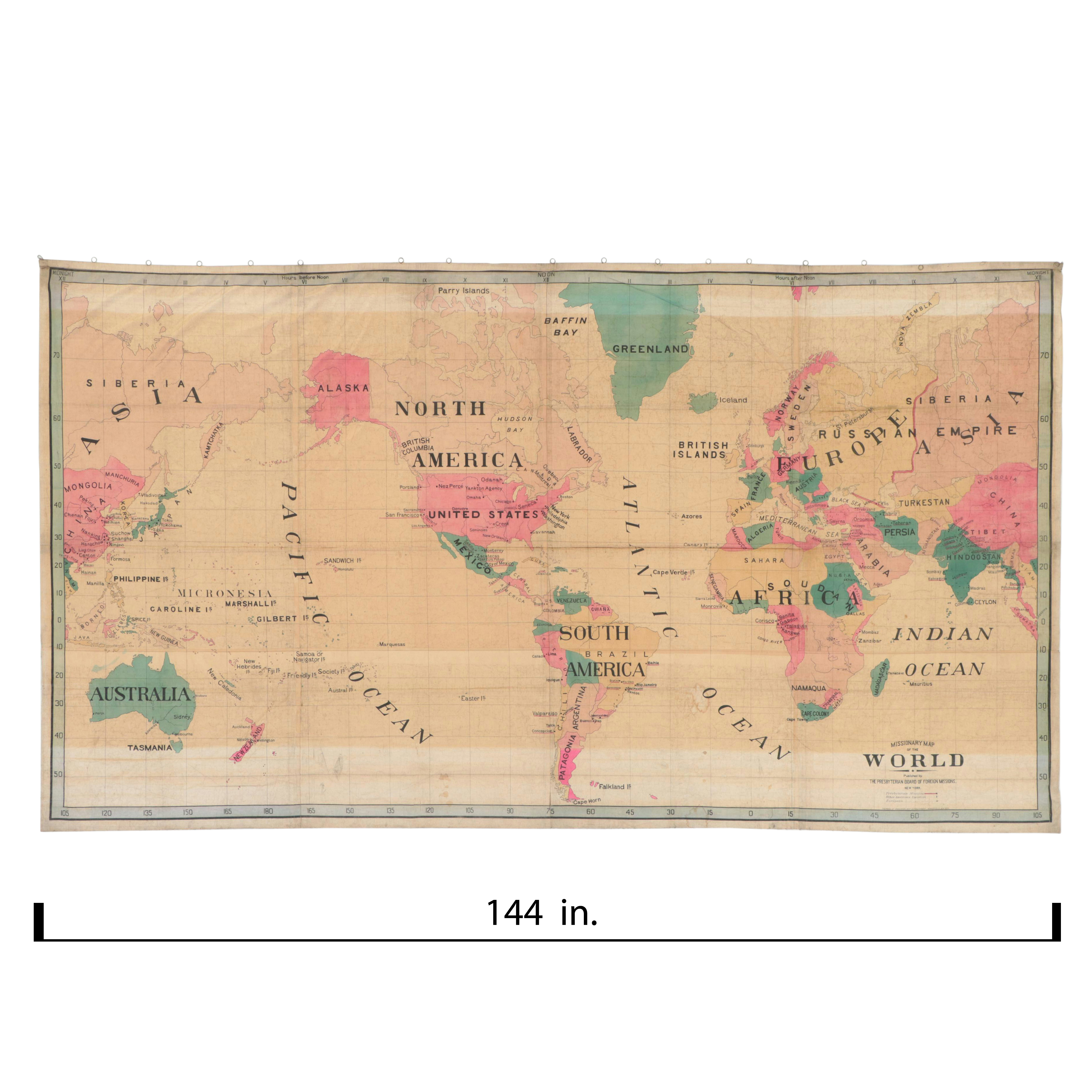 Large-Scale Presbyterian Board Foreign Missions "Missionary Map of the World"