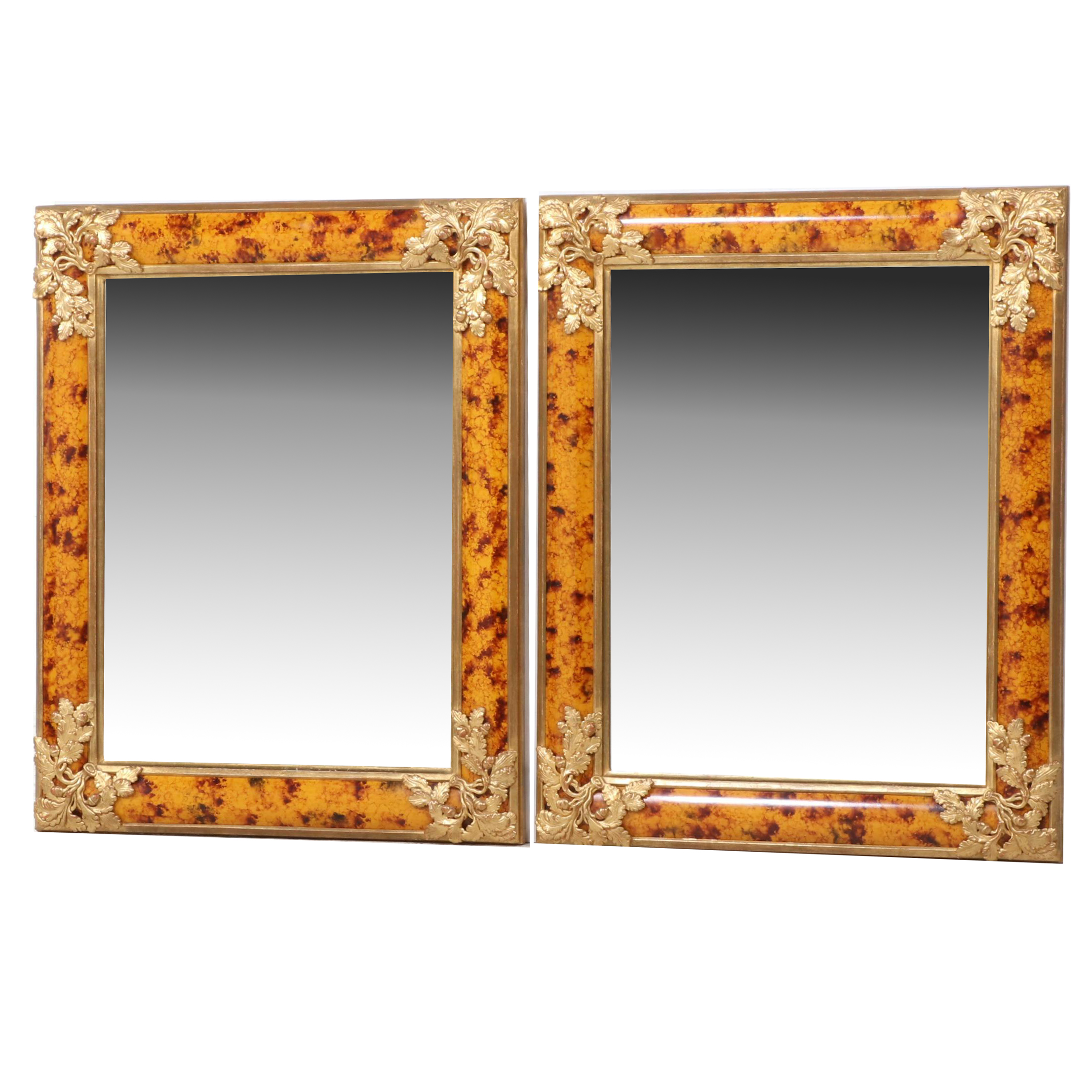 Pair of Italian Neoclassical Style Faux-Tortoiseshell and Parcel-Gilt Mirrors