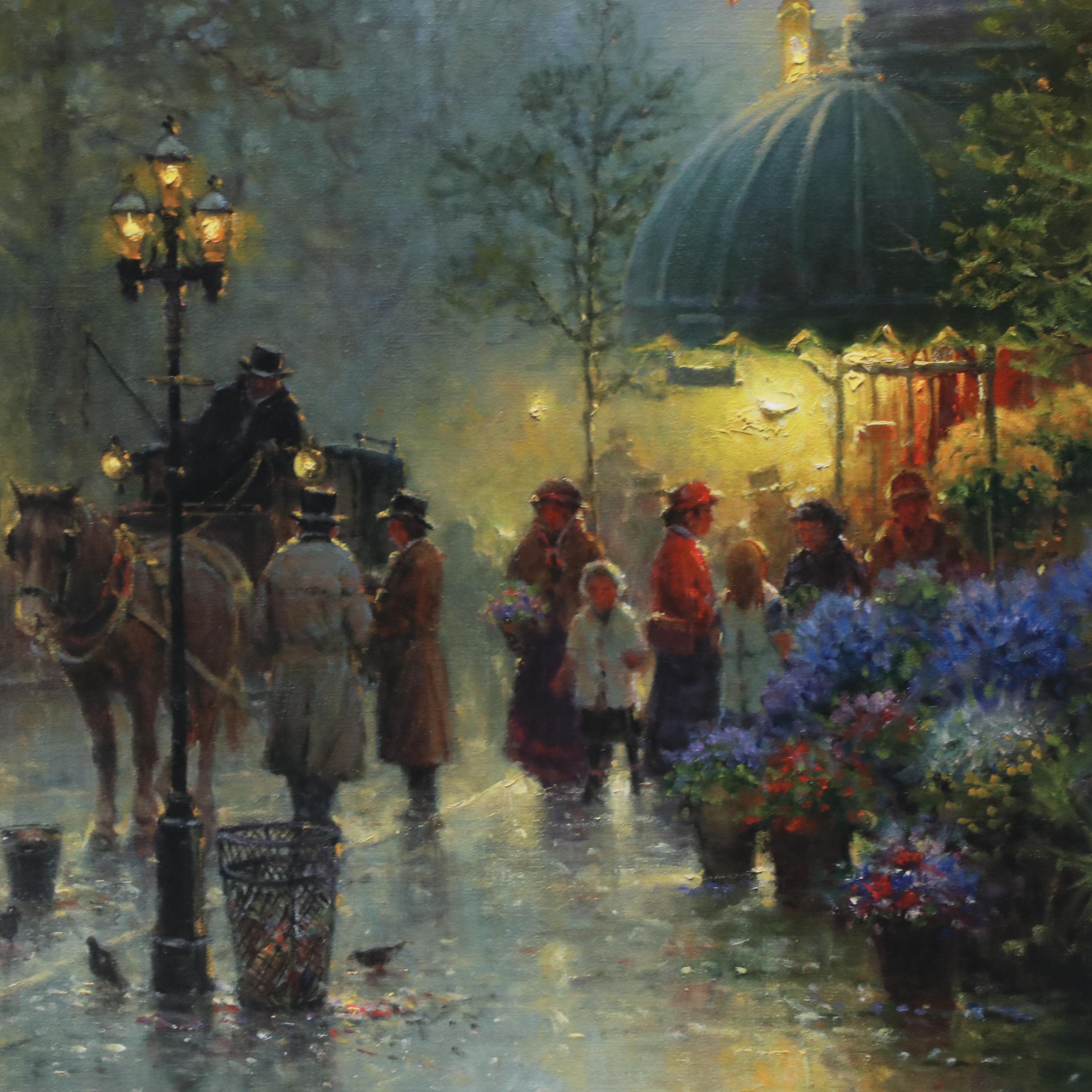 G. Harvey Offset Lithograph "Corner Flower Shop - Boston"