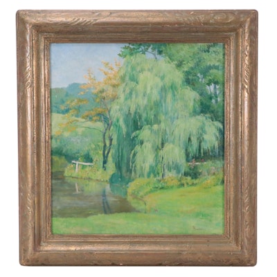 E. Fowler Landscape Oil Painting "The Willows"