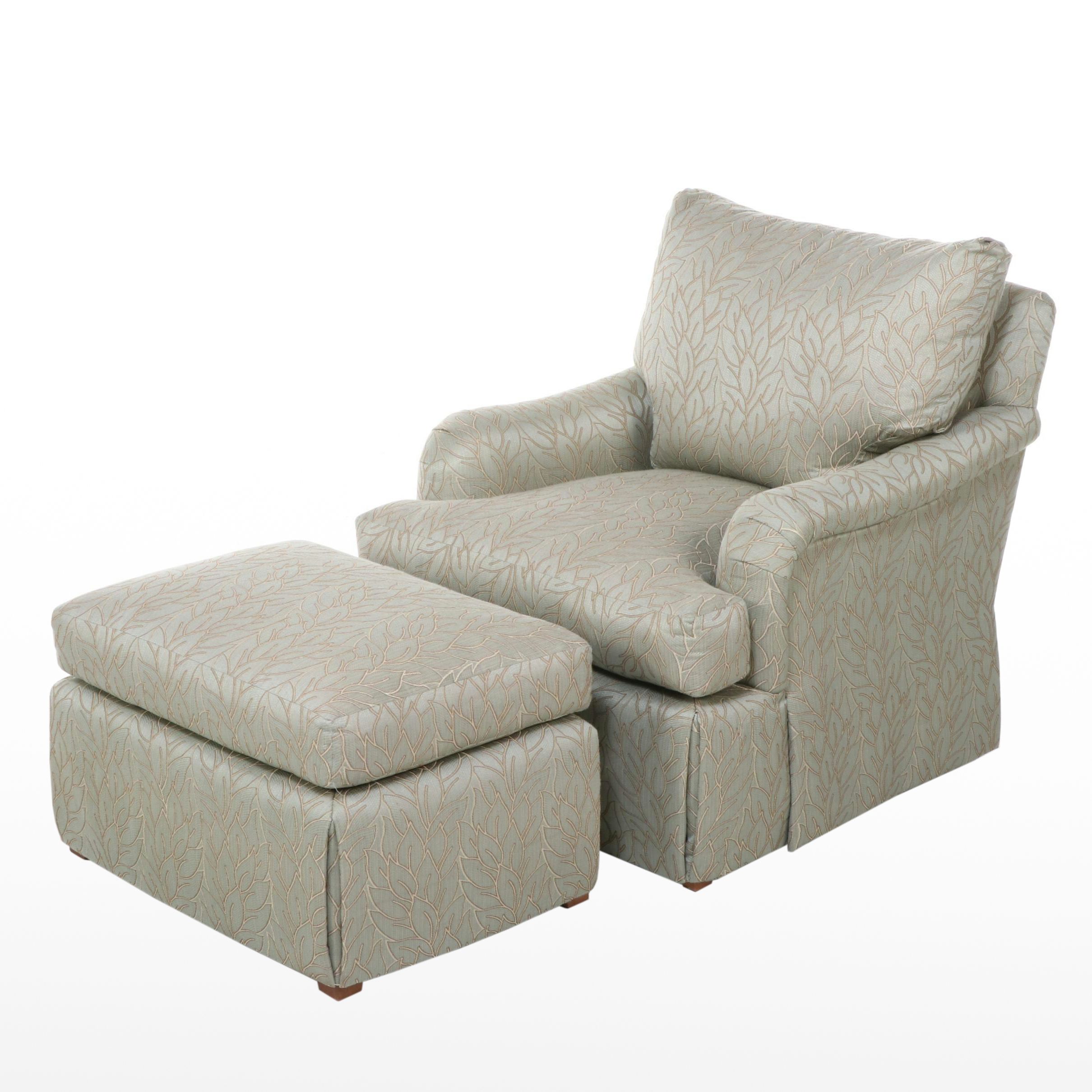 Pearson Custom-Upholstered English Roll-Arm Easy Chair with Ottoman