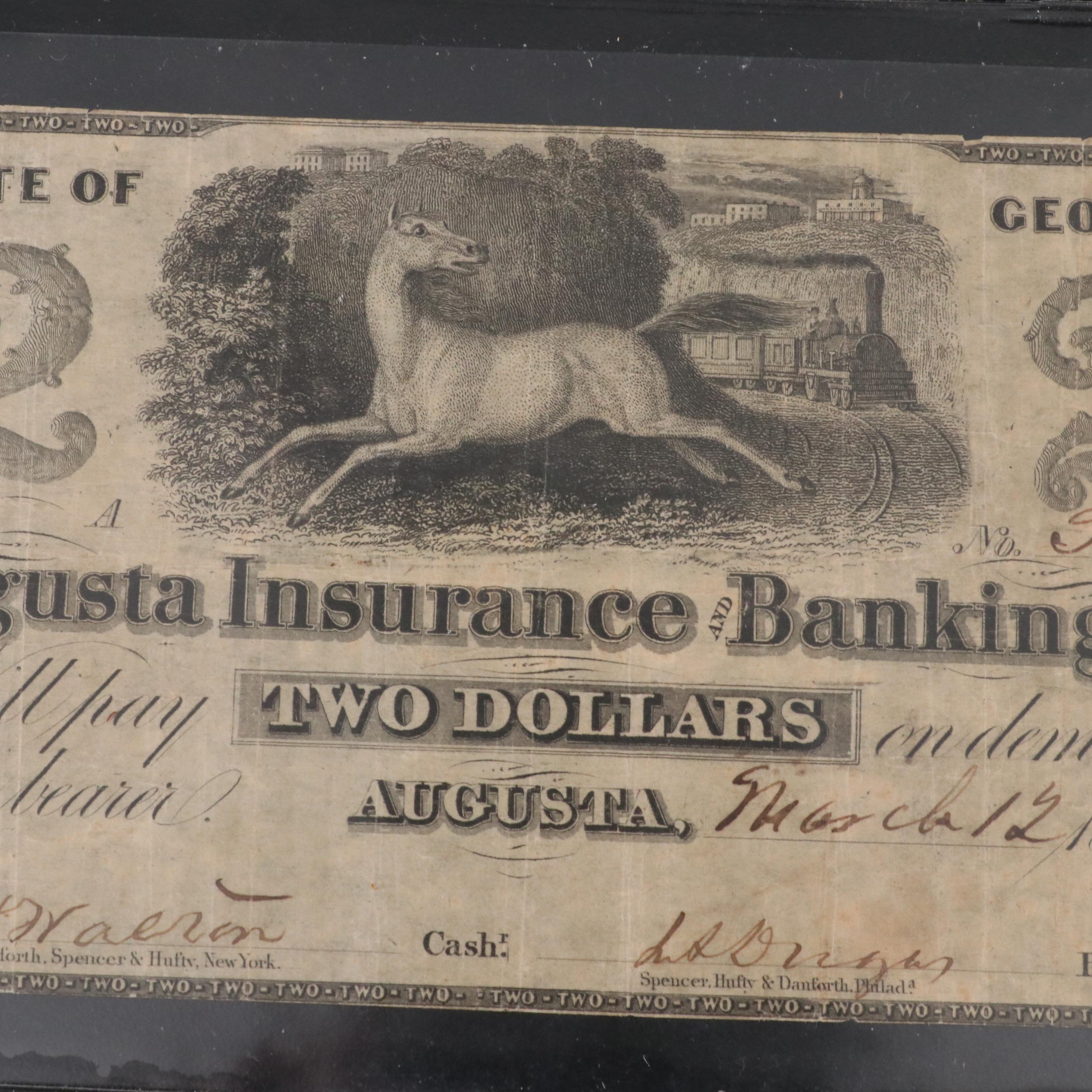 Collection of Five Different Obsolete Bank Notes From Georgia