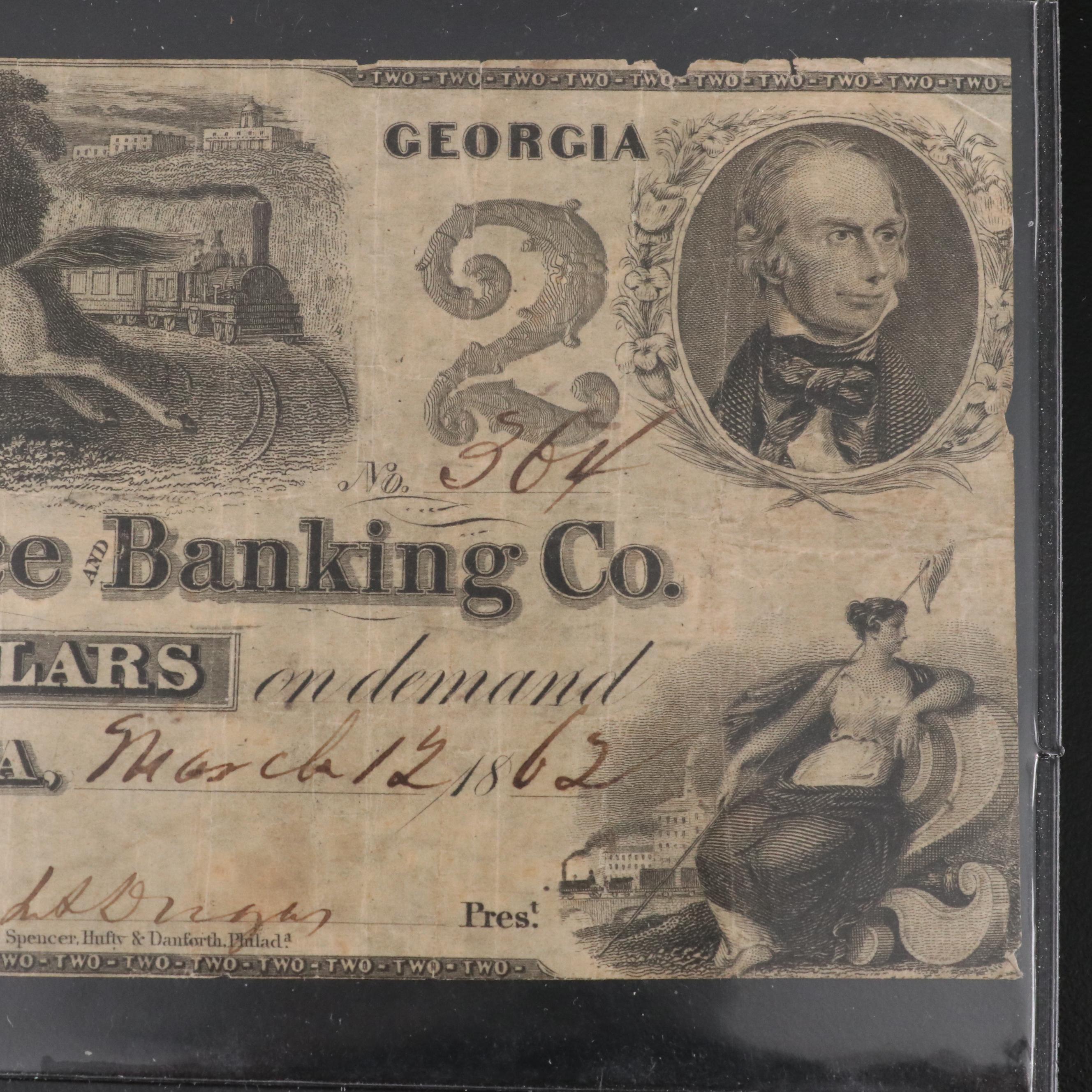 Collection of Five Different Obsolete Bank Notes From Georgia